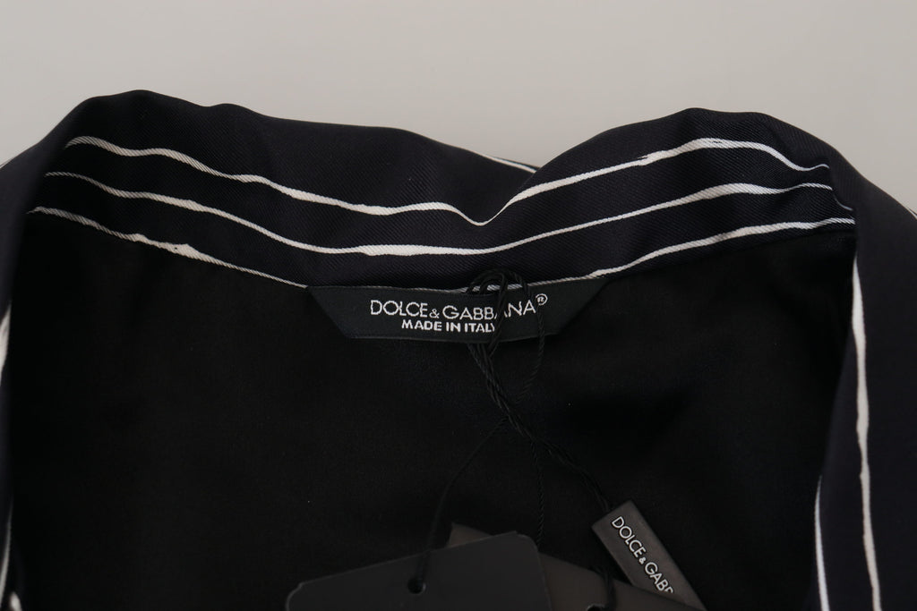 Dolce & Gabbana Blue Striped Silk Pyjama Shirt Jacket