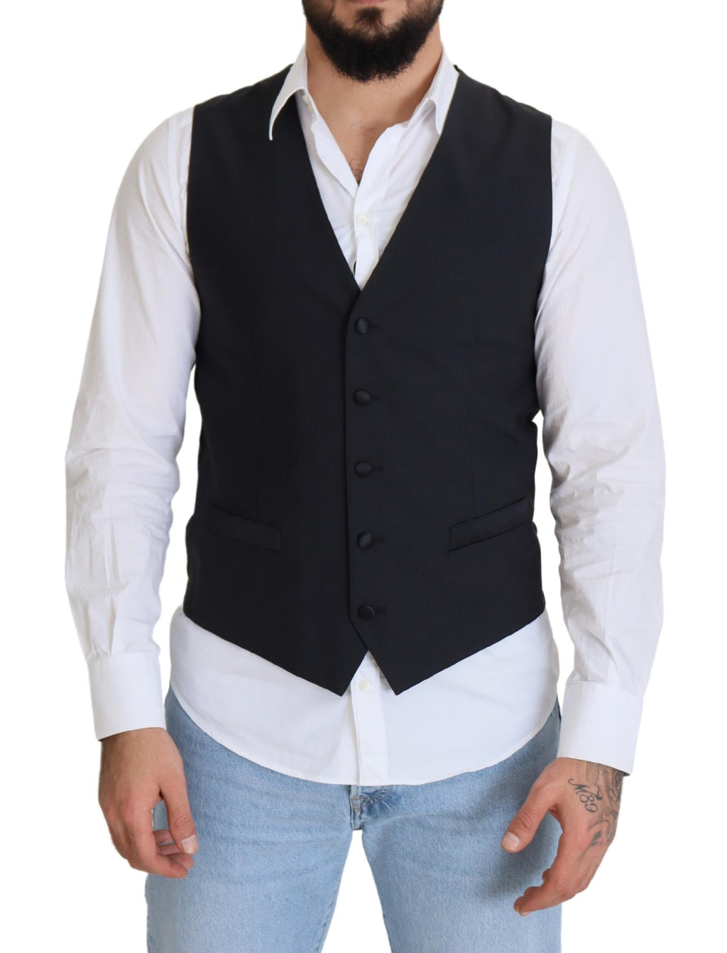 Dolce & Gabbana Schwarze Stretchweste aus Wolle Formelle Weste