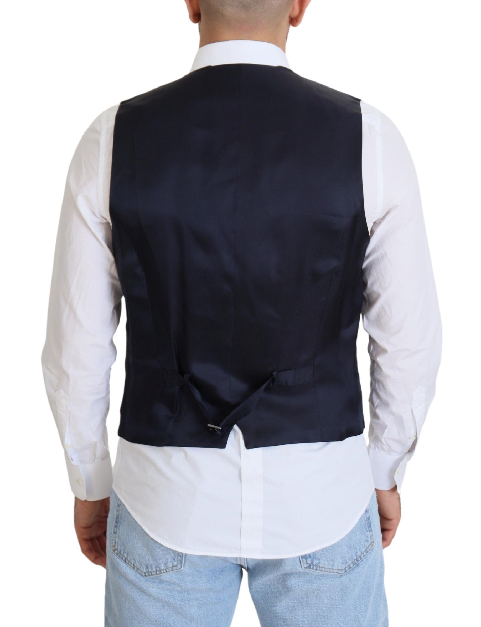 Dolce & Gabbana Dark Blue Stretch Wool Formal Vest