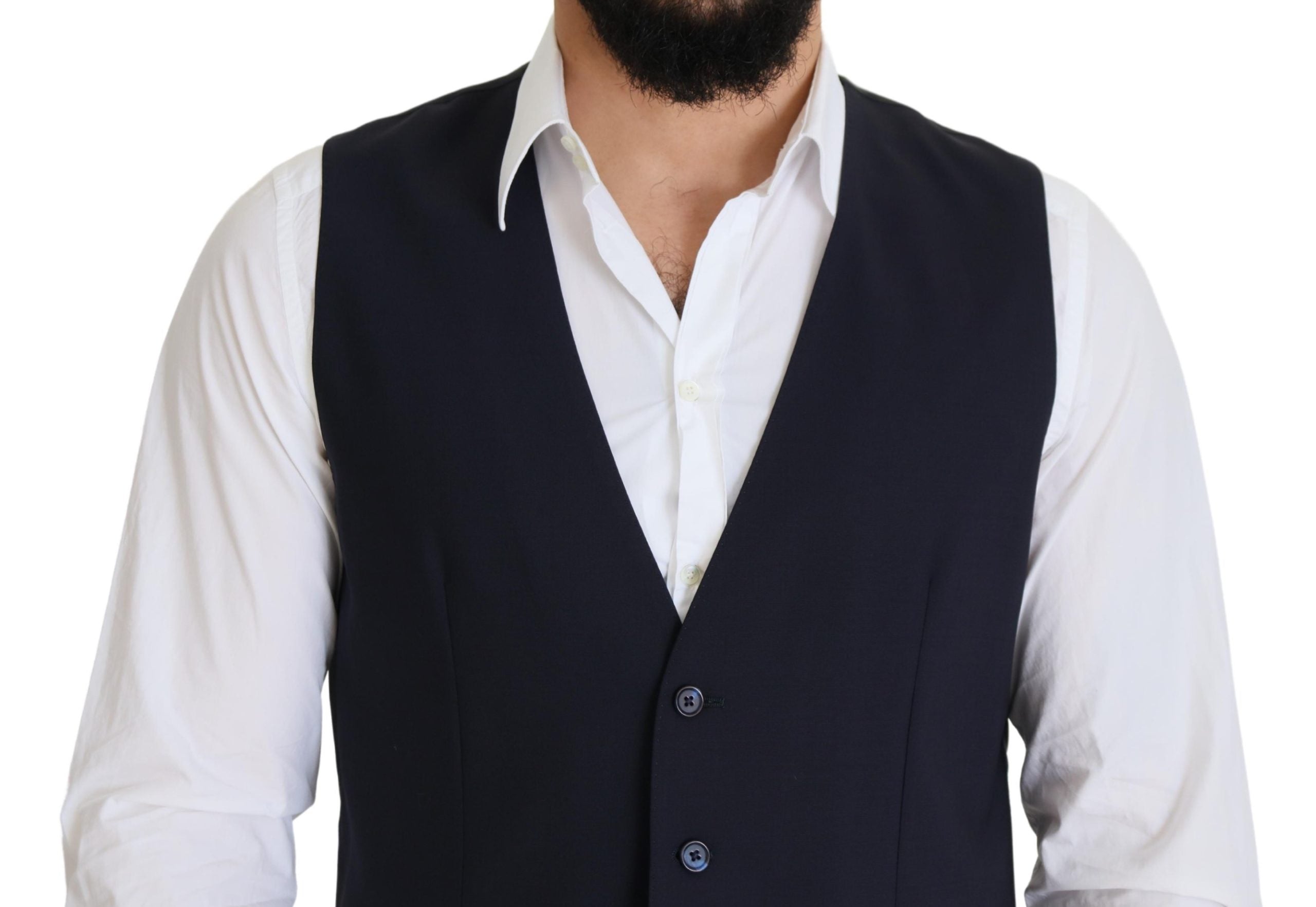 Dolce & Gabbana Dark Blue Stretch Wool Formal Vest