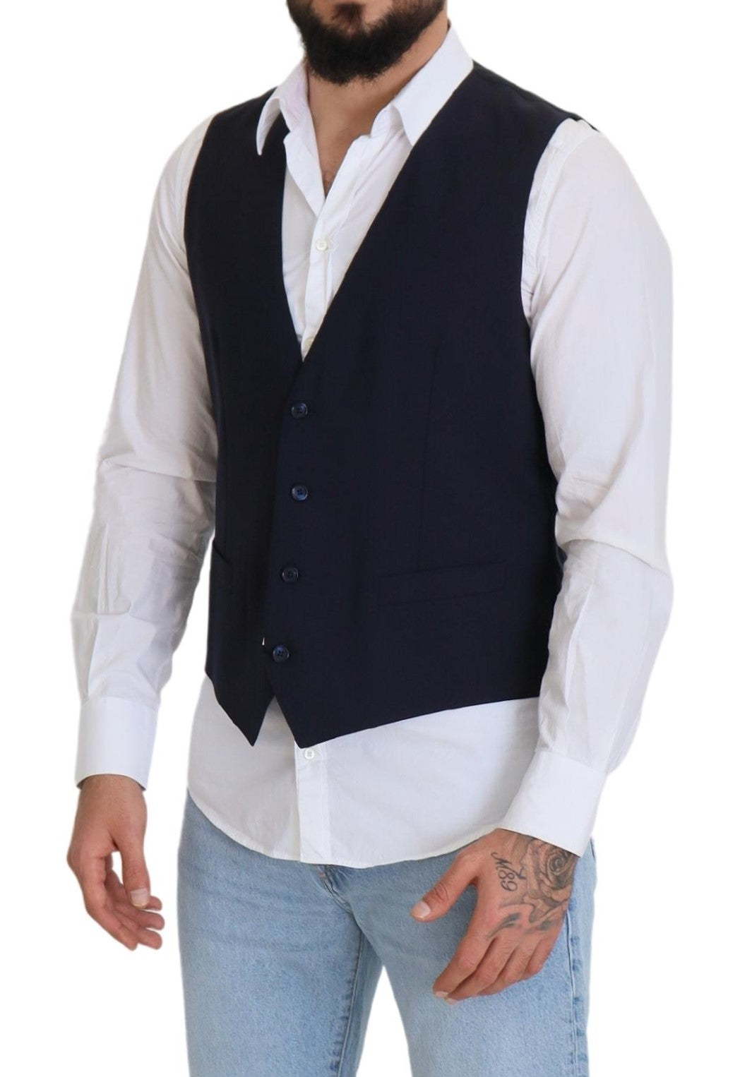 Dolce & Gabbana Dark Blue Stretch Wool Formal Vest
