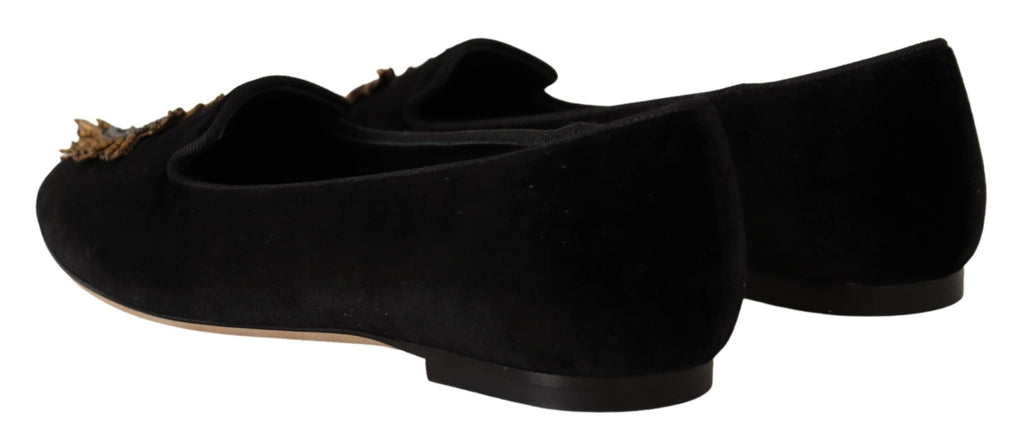 Dolce & Gabbana Schwarz DG Sacred Heart Patch Slip On flache Schuhe