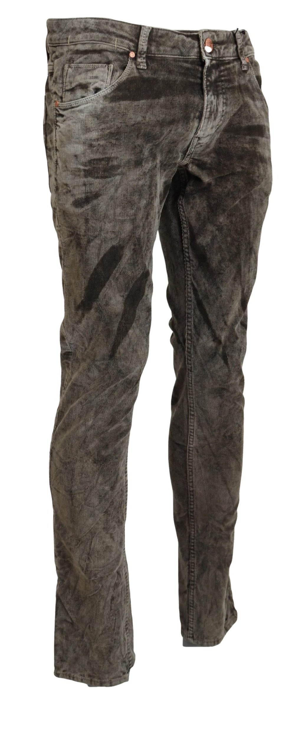Acht Graue gewaschene Baumwollcordjeans Slim Fit für Männer