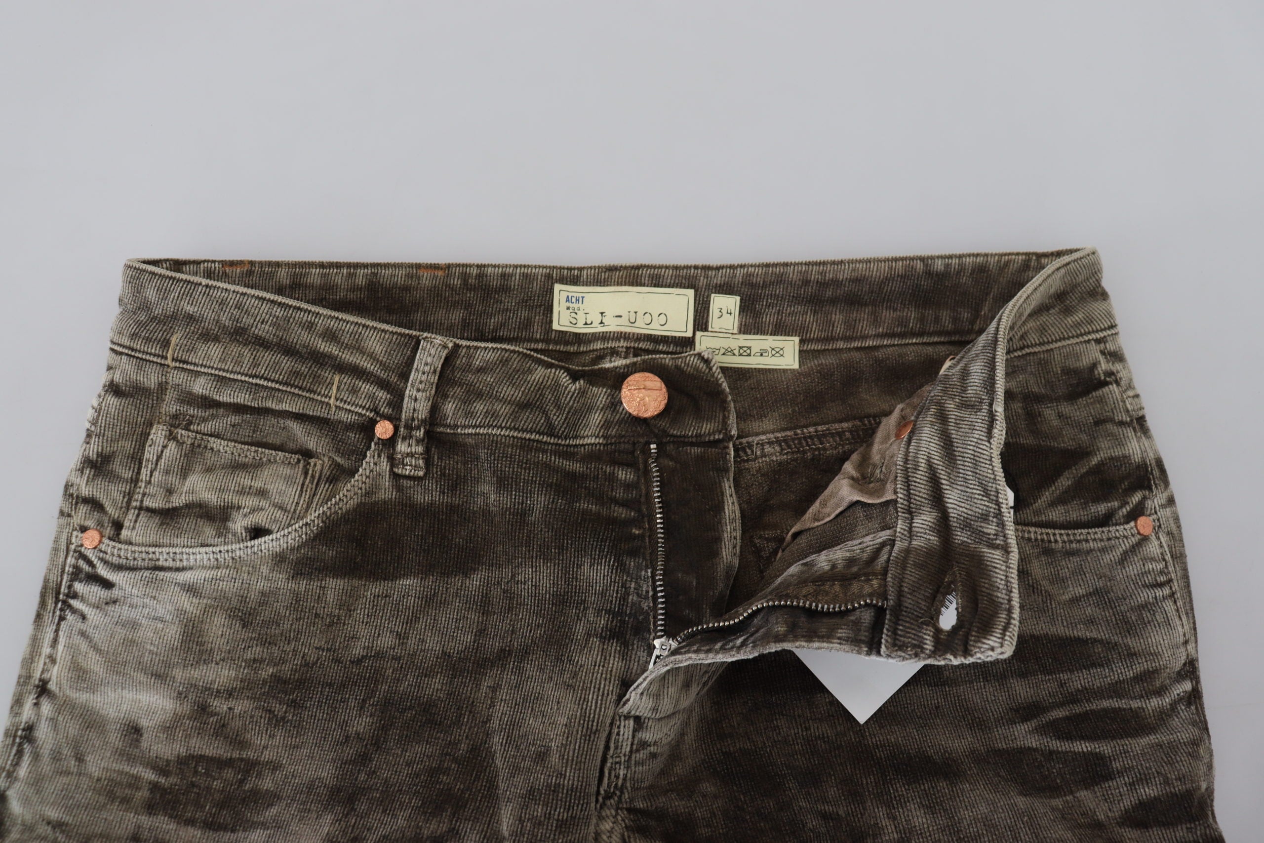 Acht Graue gewaschene Baumwollcordjeans Slim Fit für Männer