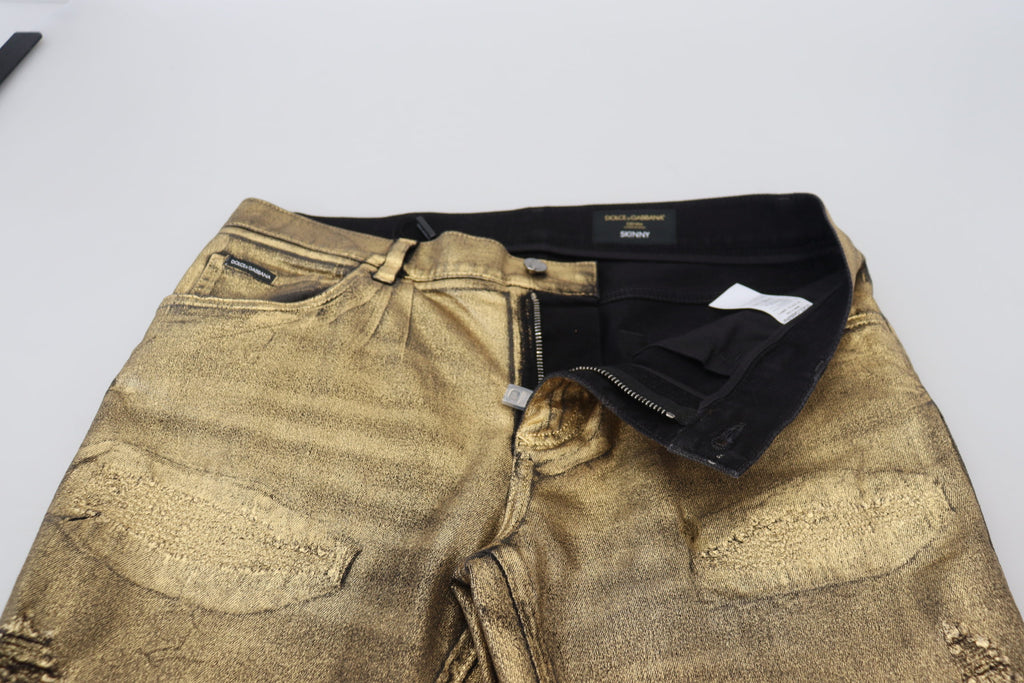 Dolce & Gabbana Gold Baumwolle zerfleddert Skinny Männer Denim Jeans
