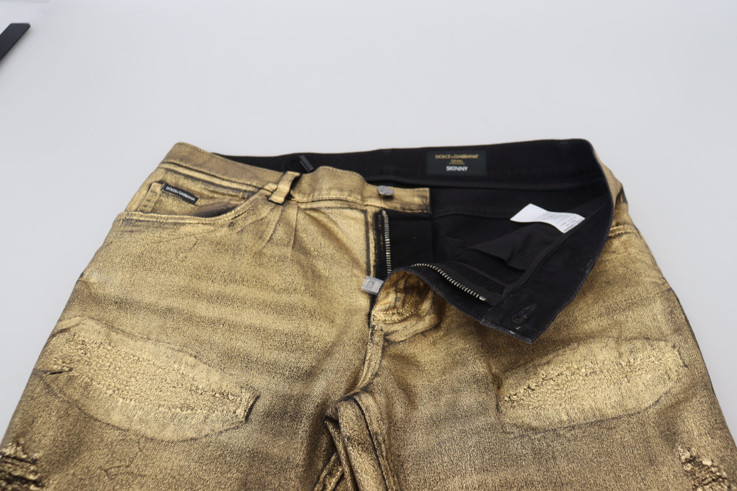 Dolce & Gabbana Gold Baumwolle zerfleddert Skinny Männer Denim Jeans