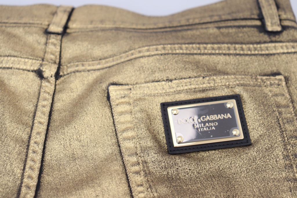 Dolce & Gabbana Gold Baumwolle zerfleddert Skinny Männer Denim Jeans