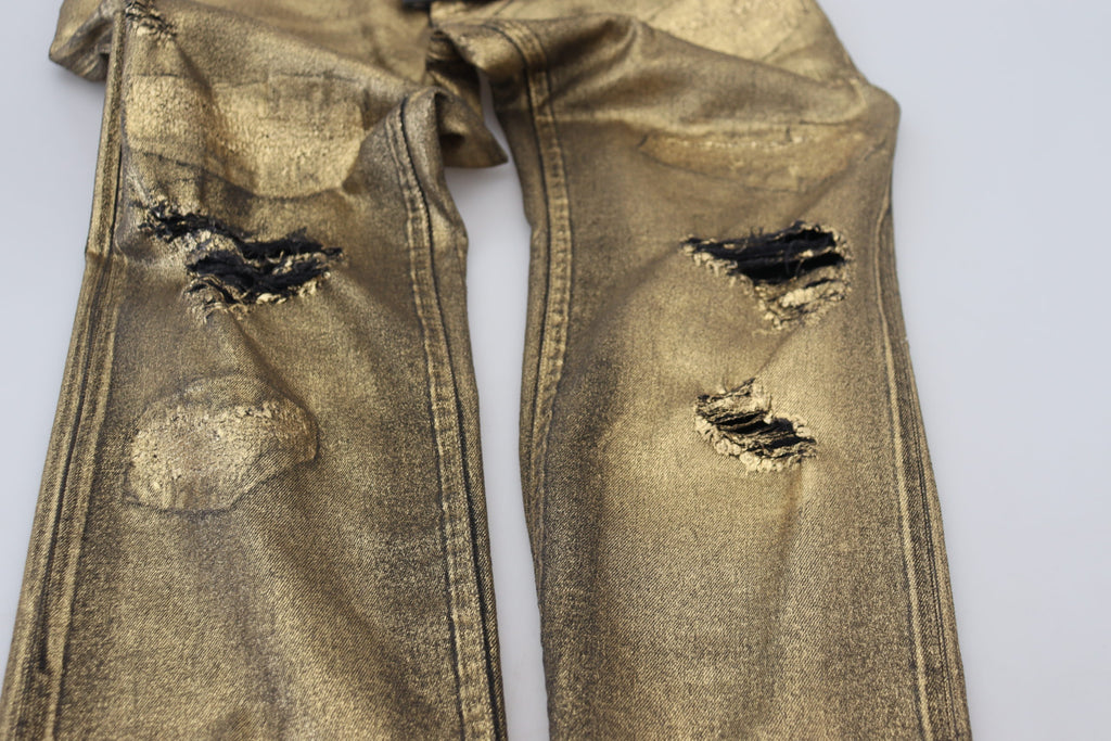 Dolce & Gabbana Gold Baumwolle zerfleddert Skinny Männer Denim Jeans