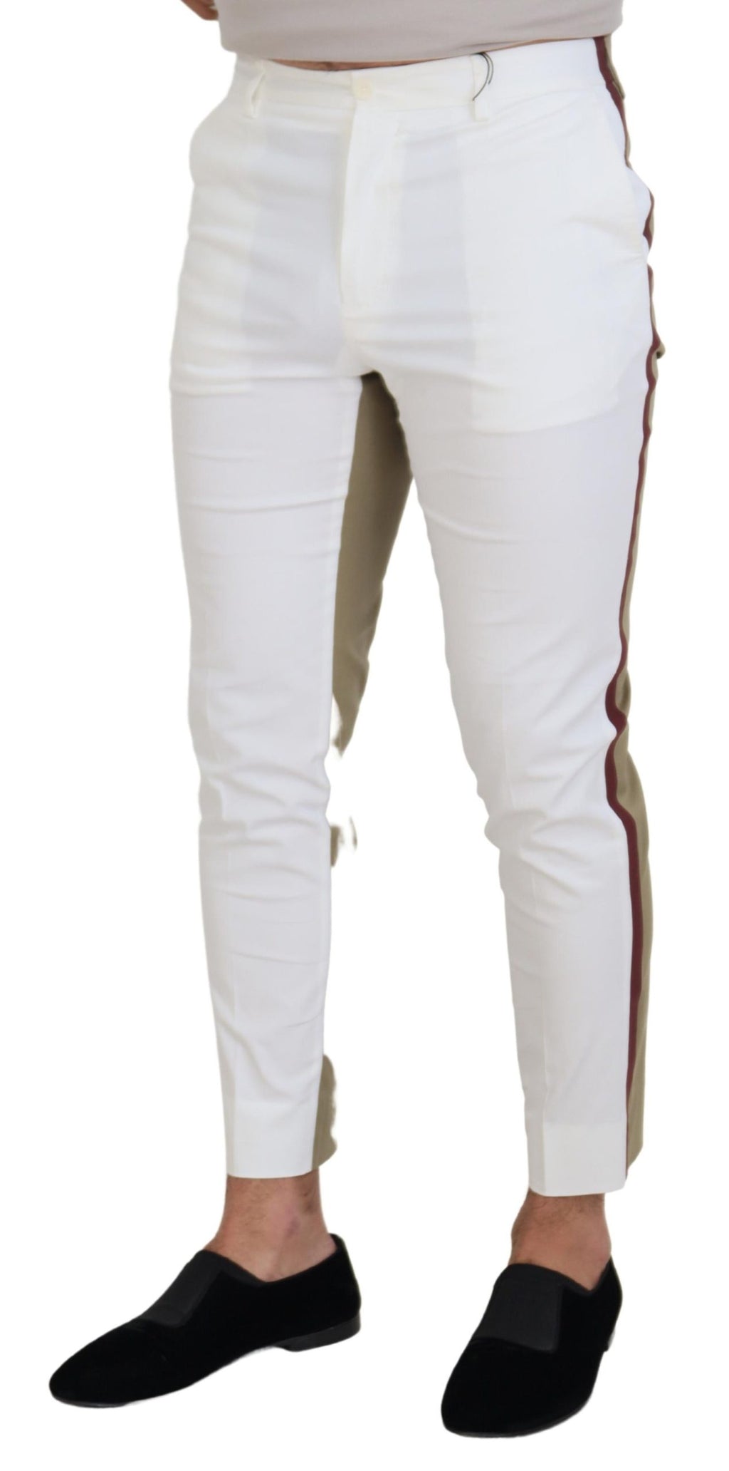 Dolce & Gabbana White-Brown Slim Fit Chino Pants