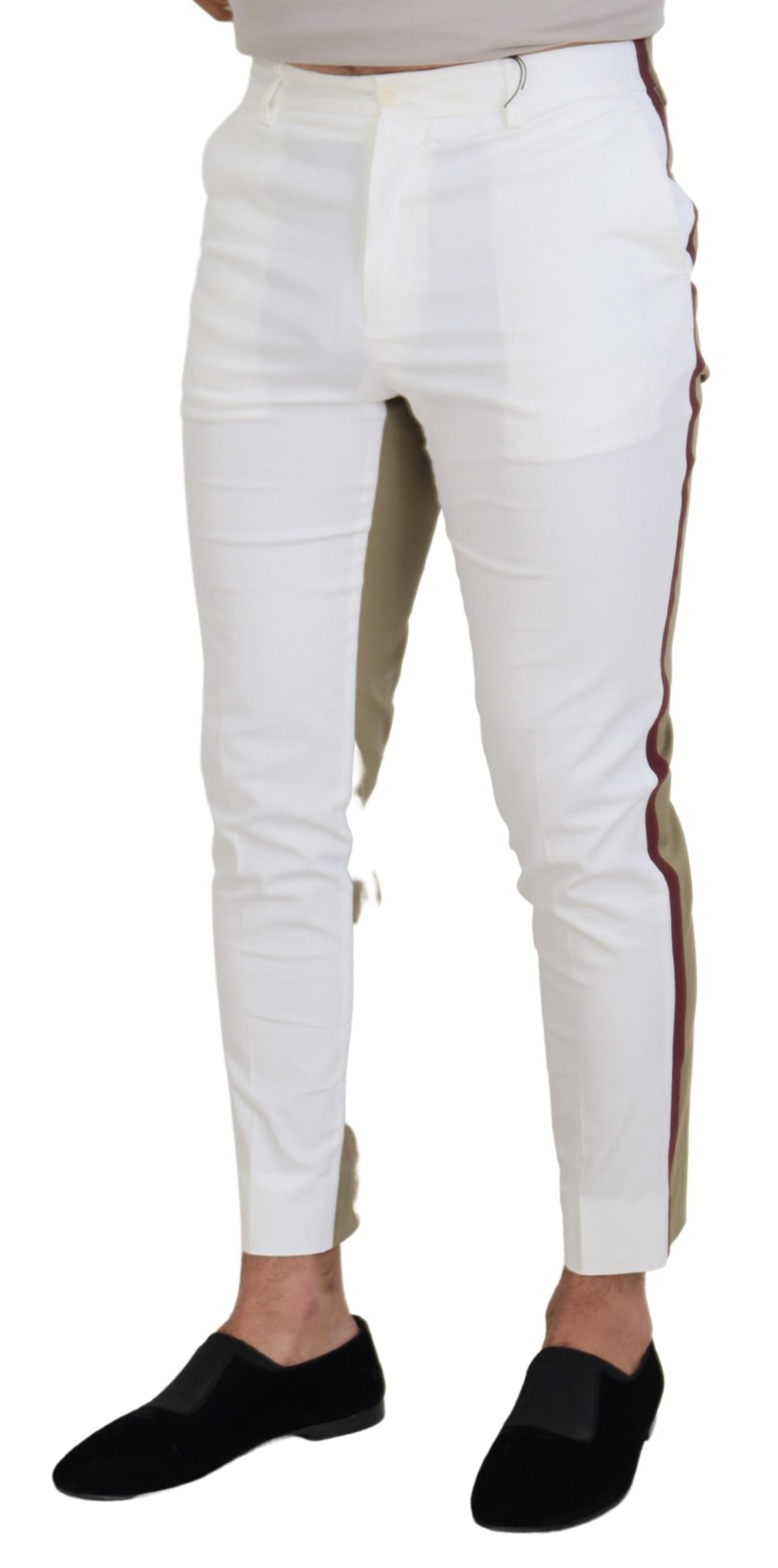 Dolce & Gabbana White-Brown Slim Fit Chino Pants