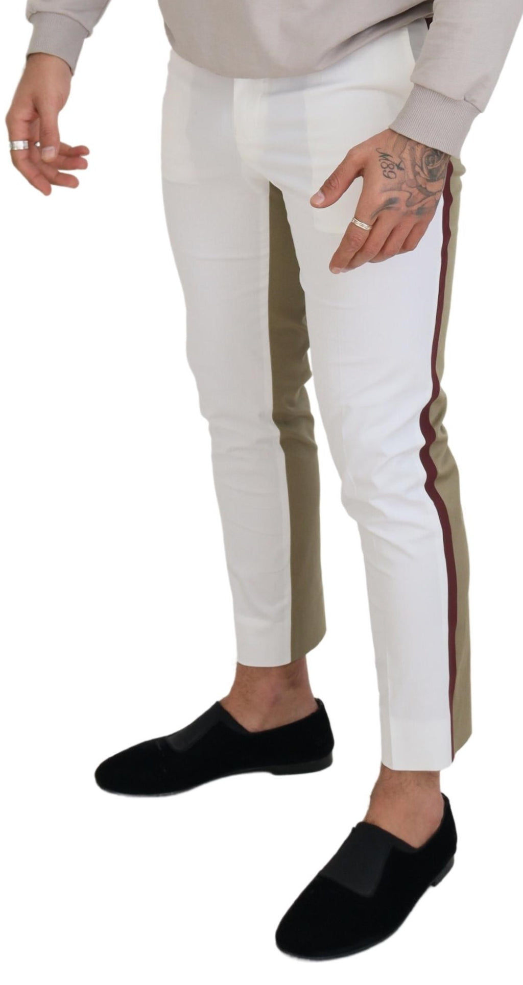 Dolce & Gabbana White-Brown Slim Fit Chino Pants