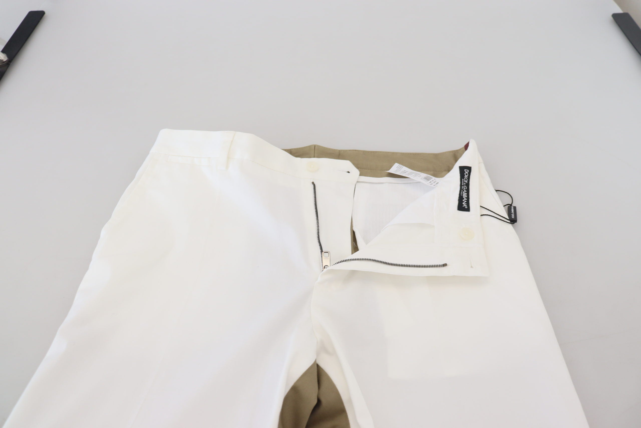 Dolce & Gabbana White-Brown Slim Fit Chino Pants