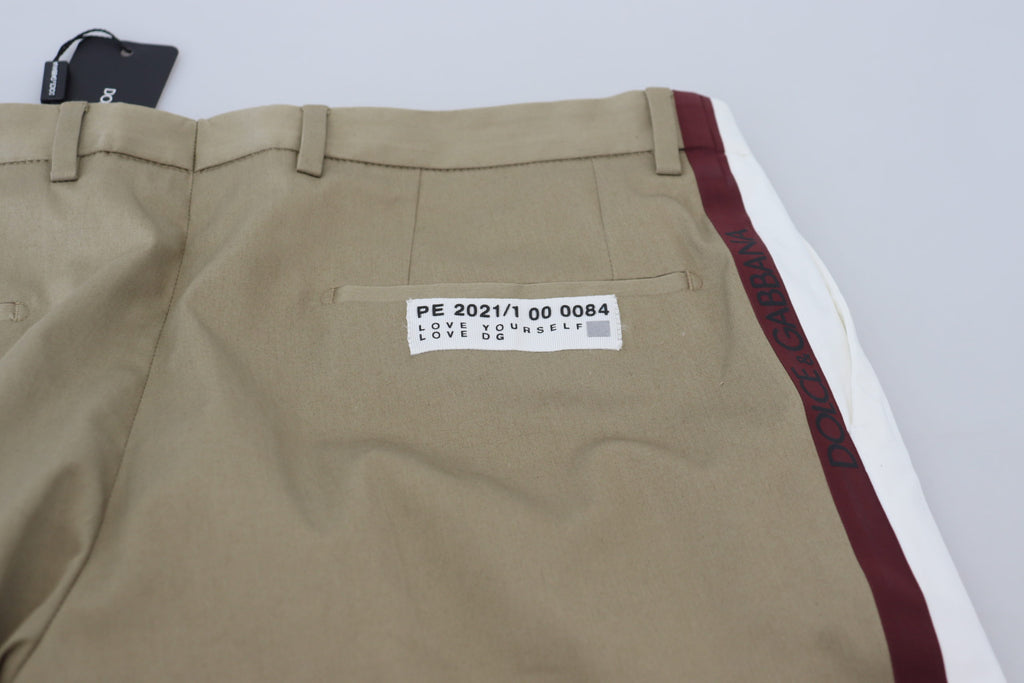Dolce & Gabbana White-Brown Slim Fit Chino Pants