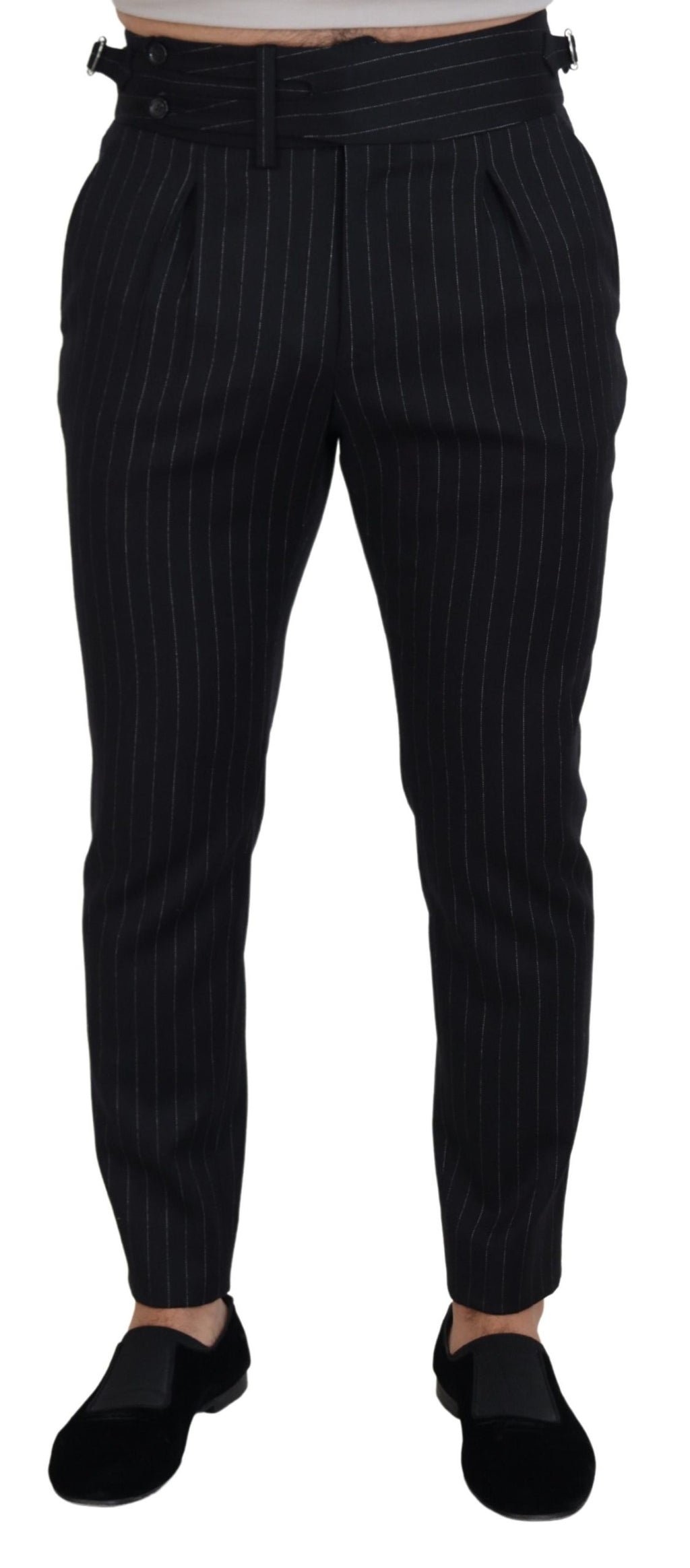 Dolce & Gabbana Striped Black Wool Chino Trousers