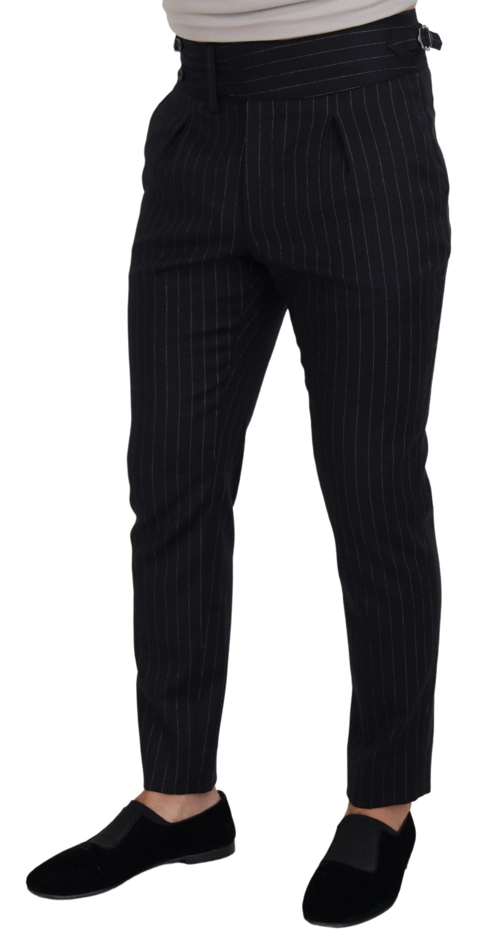 Dolce & Gabbana Striped Black Wool Chino Trousers