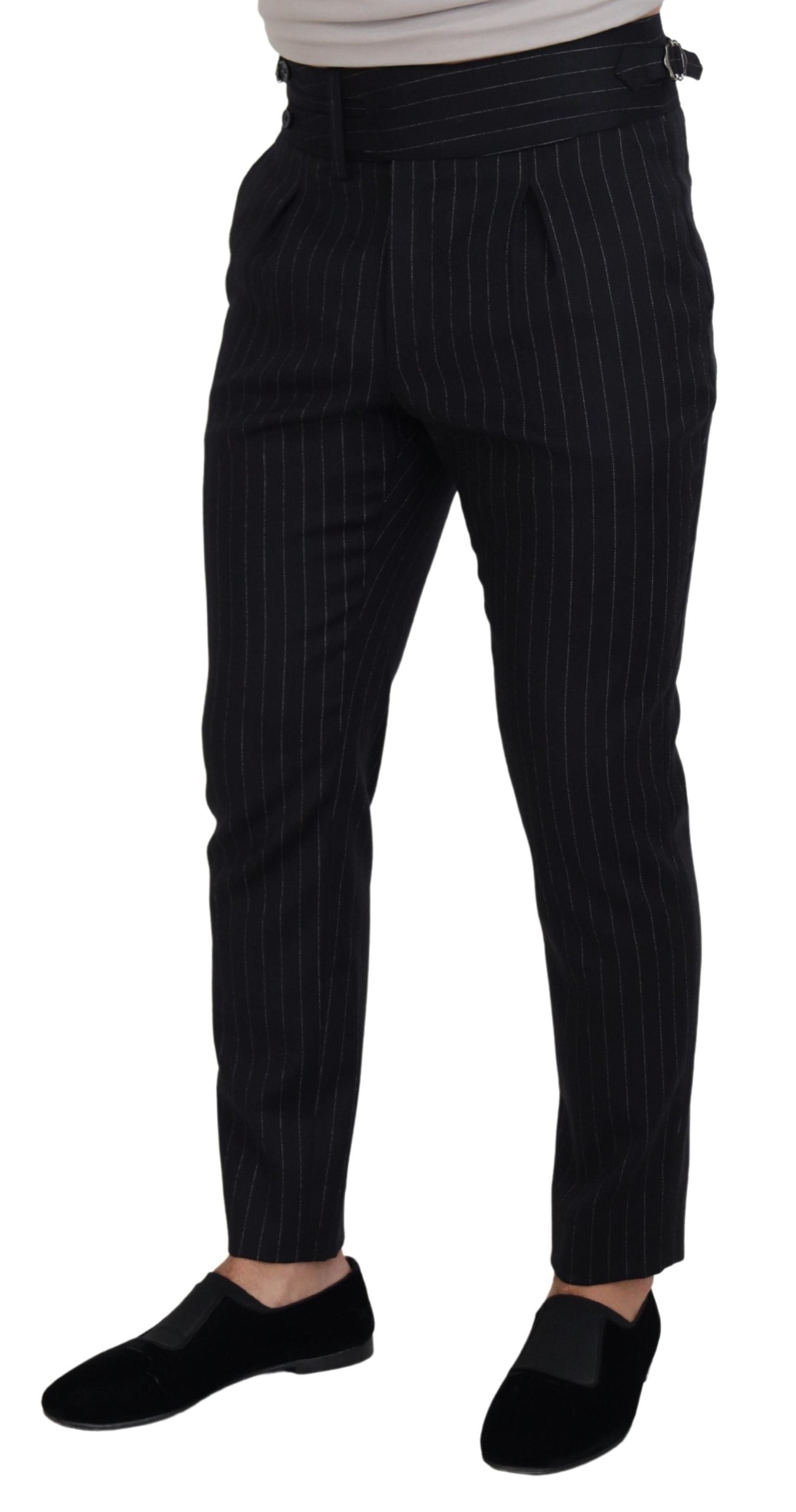 Dolce & Gabbana Striped Black Wool Chino Trousers