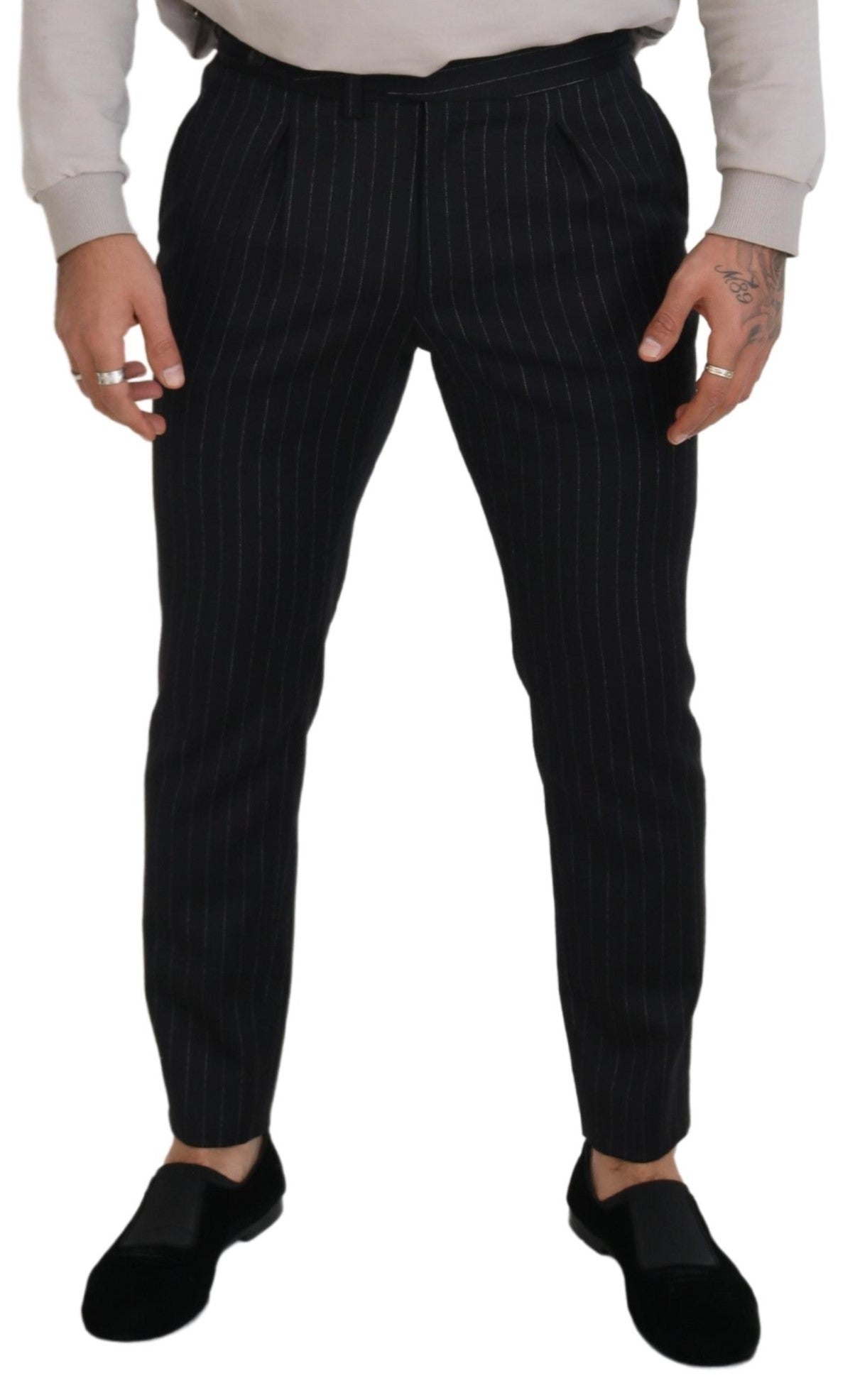 Dolce & Gabbana Striped Black Wool Chino Trousers