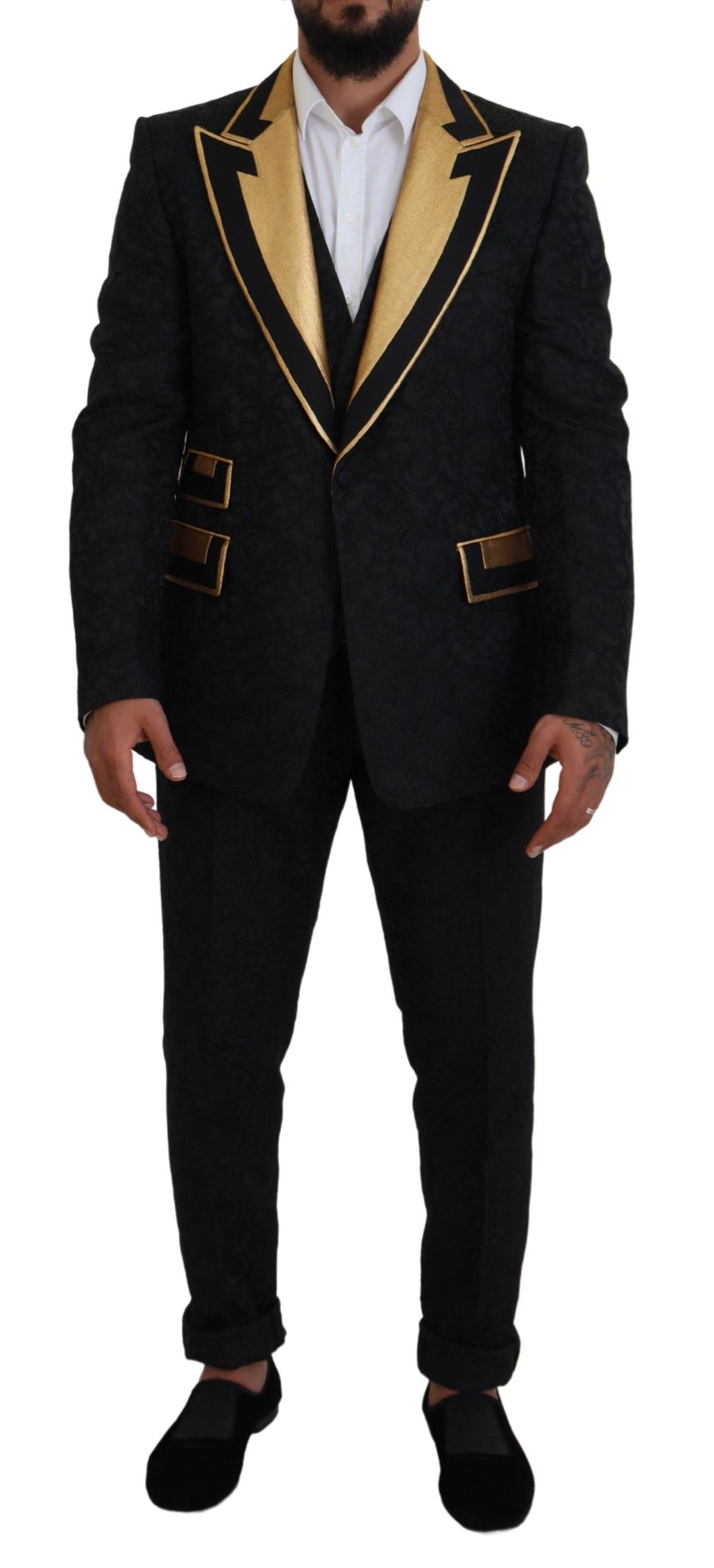 Dolce & Gabbana Schwarz Gold Fantasy Smoking Slim Fit Anzug