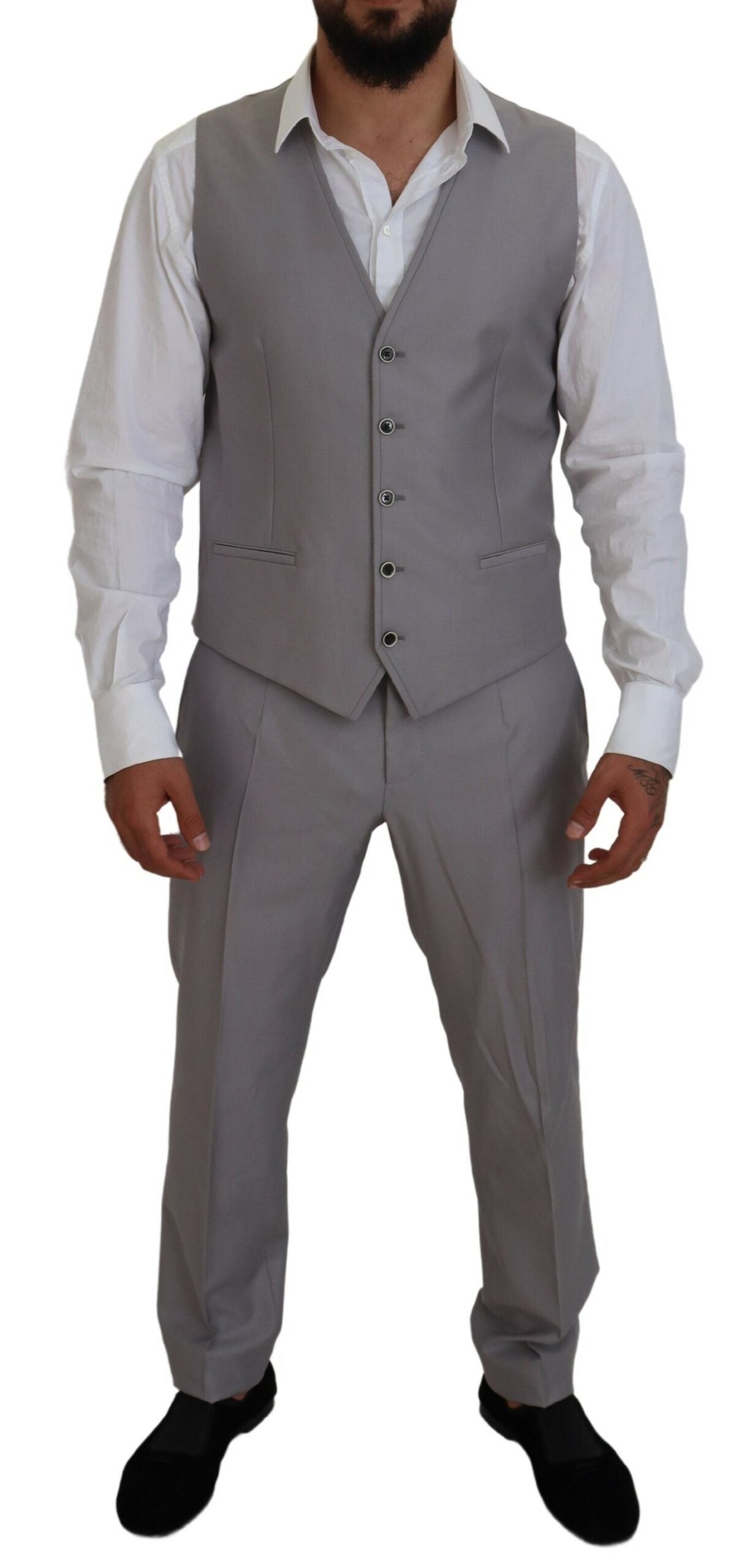 Dolce & Gabbana Silver Wool-Silk 3-Piece Slim Fit Suit