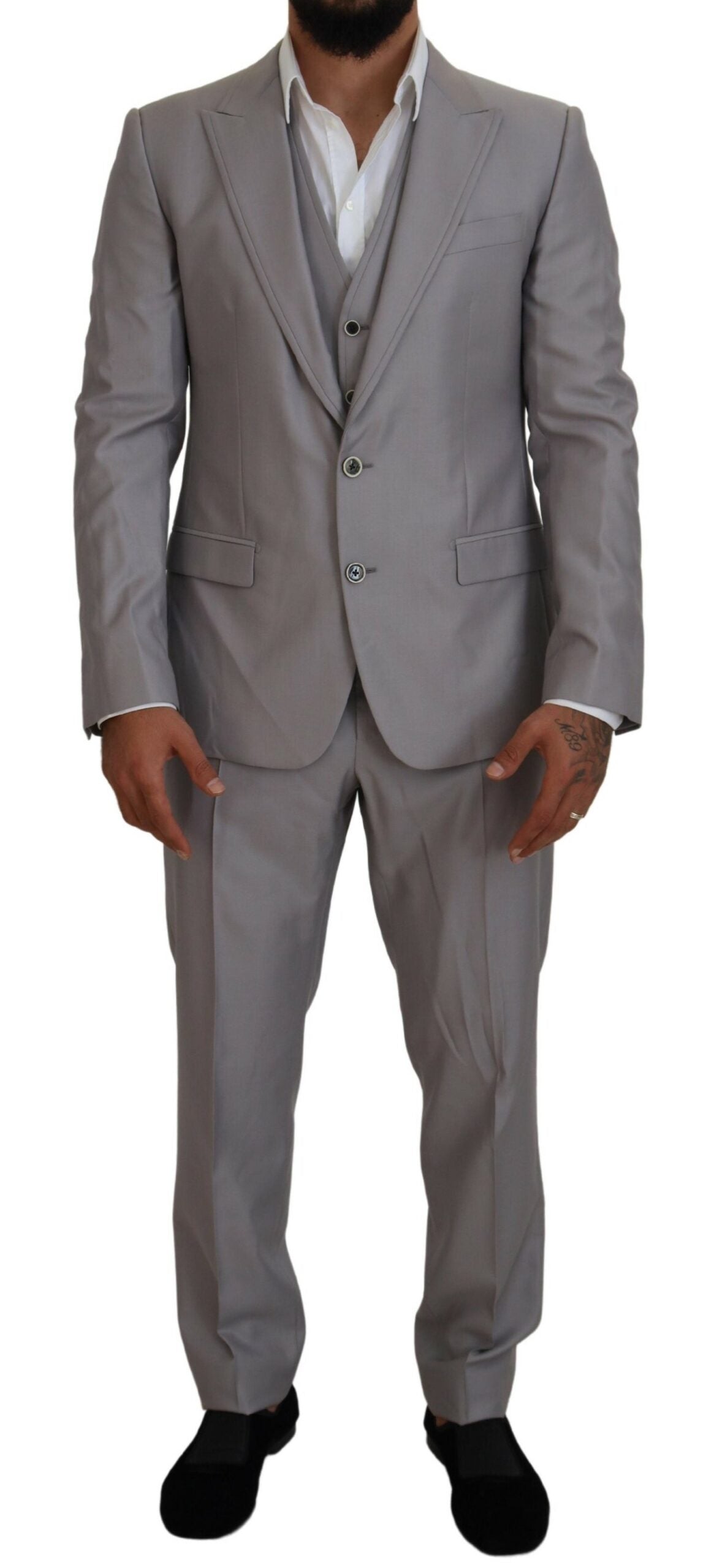 Dolce & Gabbana Silver Wool-Silk 3-Piece Slim Fit Suit
