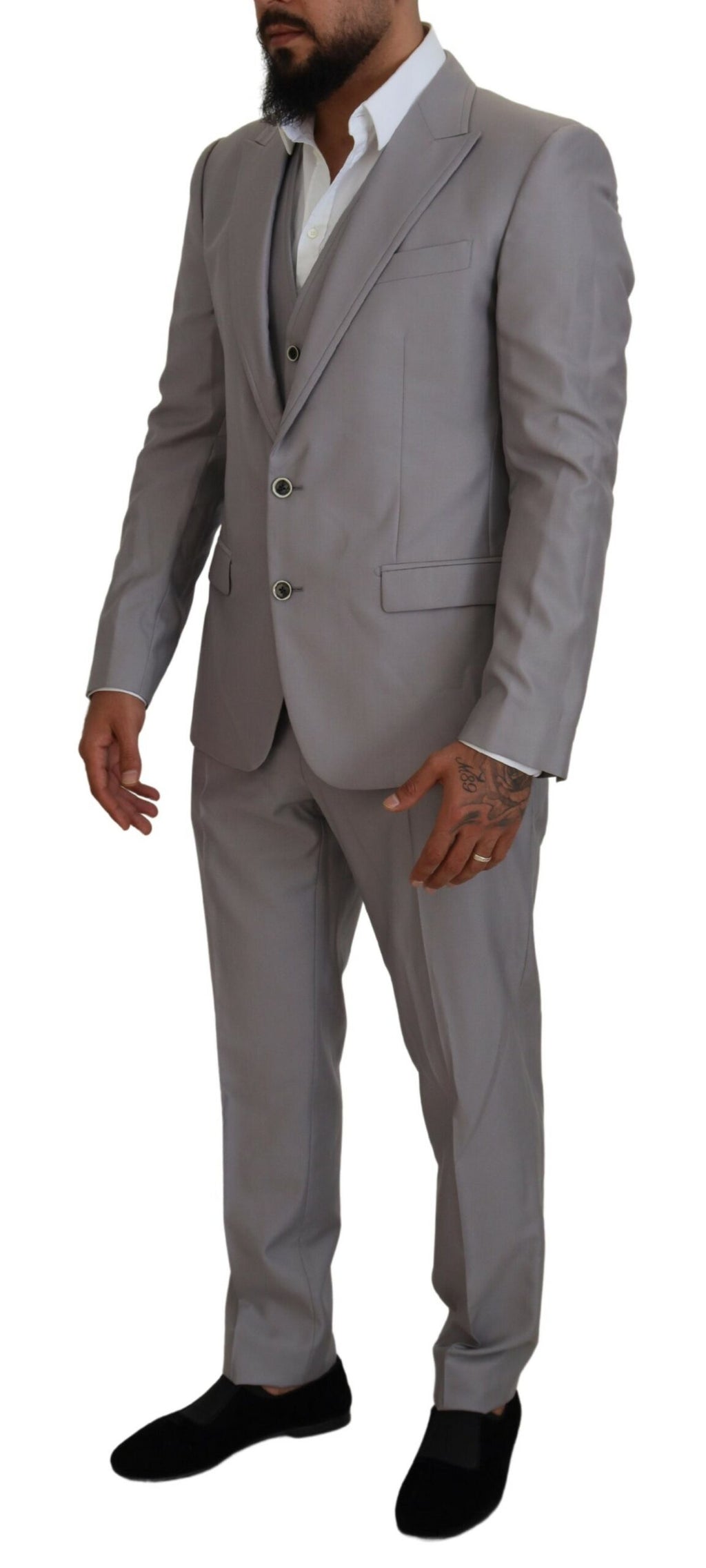 Dolce & Gabbana Silver Wool-Silk 3-Piece Slim Fit Suit