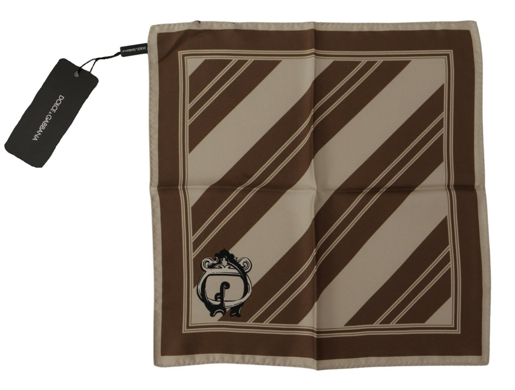 Dolce & Gabbana Braun gestreift DG Logo Quadratisch Herren Taschentuchschal