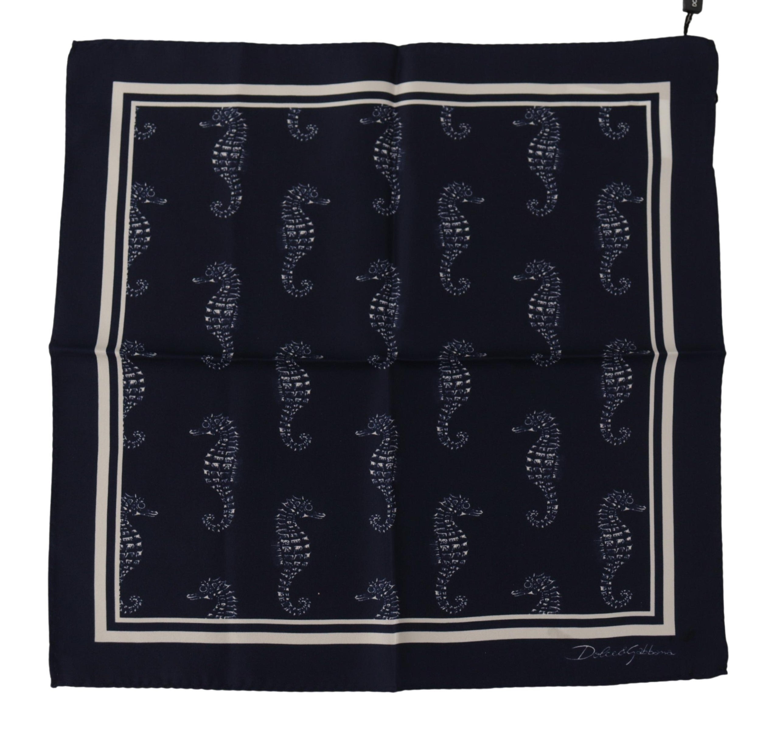 Dolce & Gabbana Blaues Seepferdchen DG Bedrucktes Quadratisches Taschentuch Schal