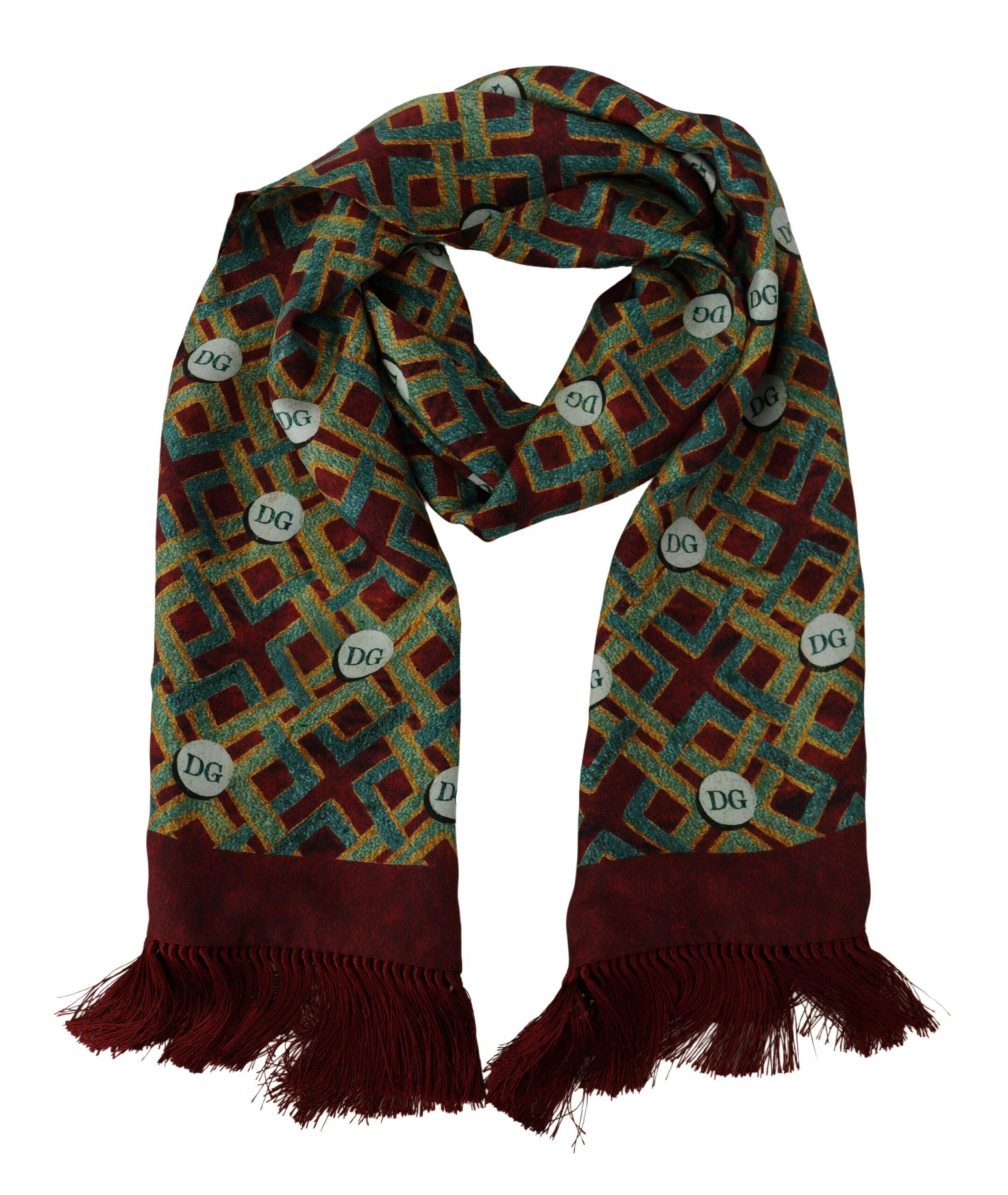 Dolce & Gabbana Multicolor DG Logo Scarf Warm Neck Wrap Fringe Scarf