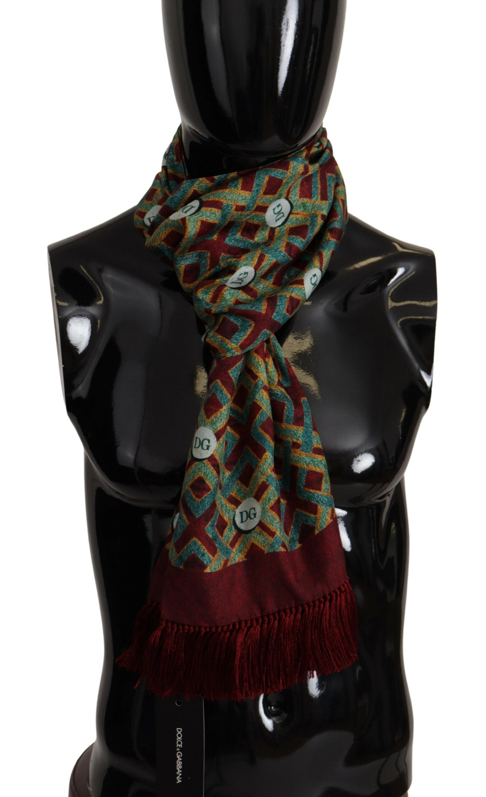 Dolce & Gabbana Multicolor DG Logo Scarf Warm Neck Wrap Fringe Scarf