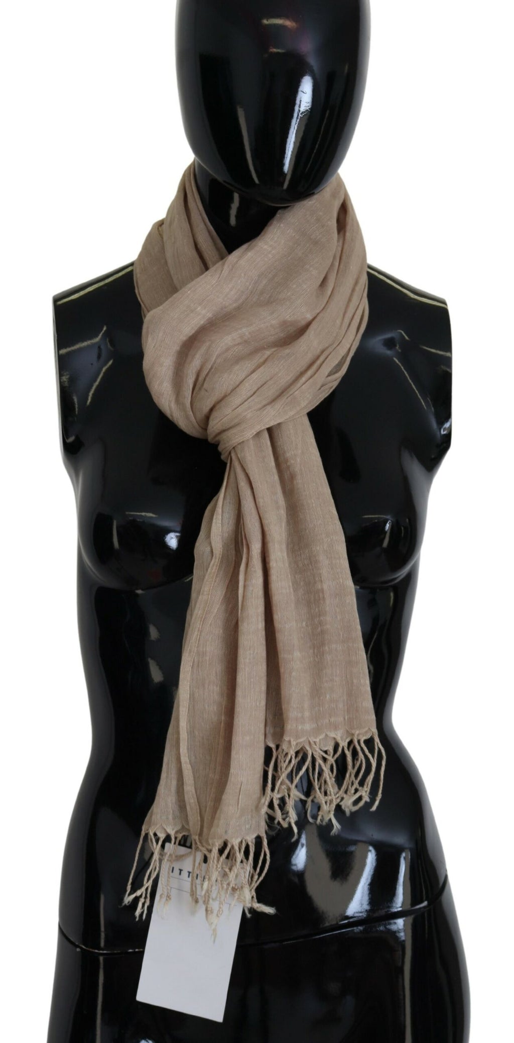 Costume National Beige Cotton Scarf Foulard Fringe Scarf