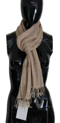 Costume National Beige Cotton Scarf Foulard Fringe Scarf