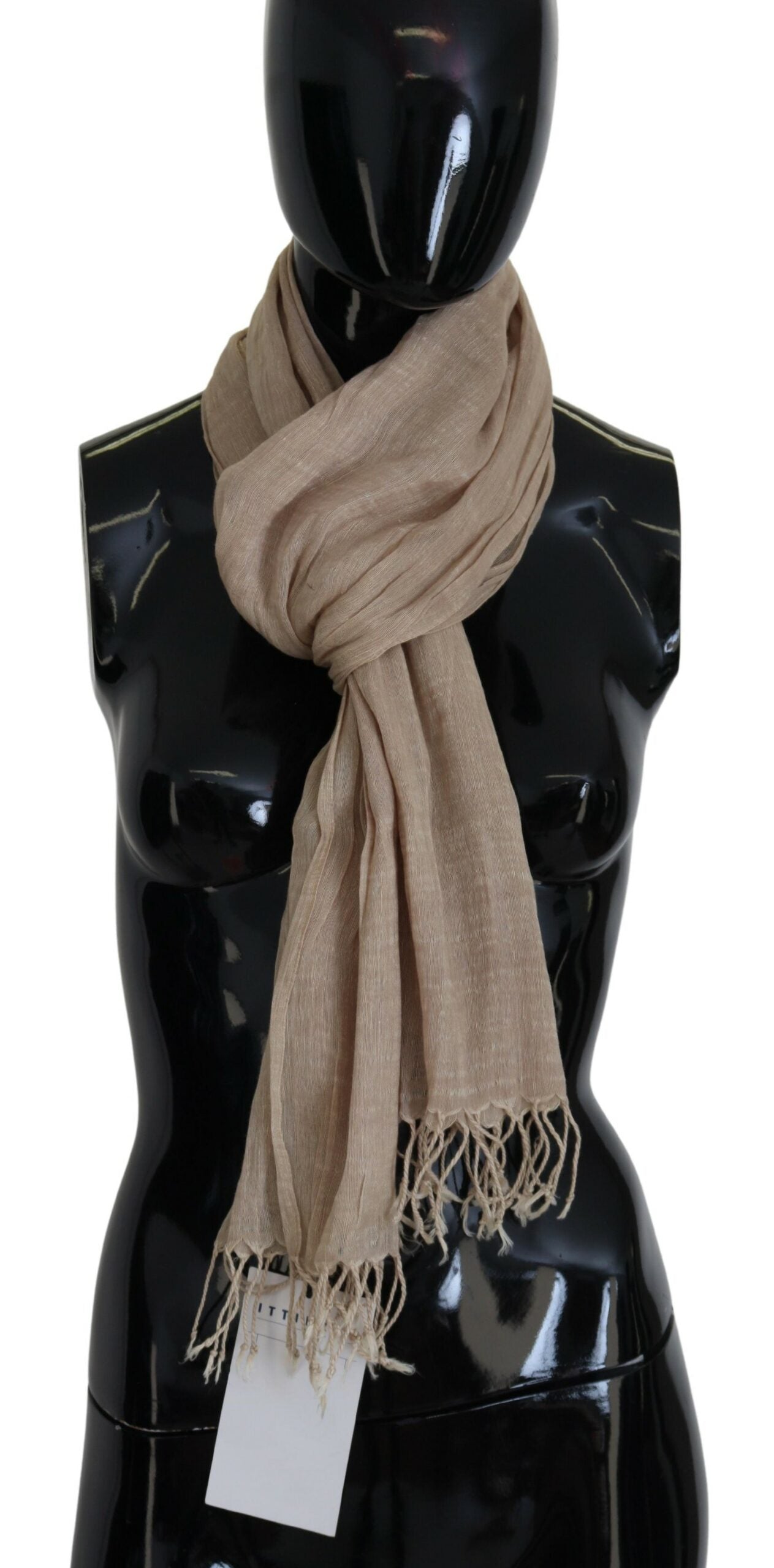 Costume National Beige Cotton Scarf Foulard Fringe Scarf