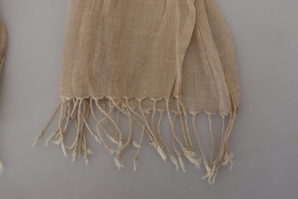 Costume National Beige Cotton Scarf Foulard Fringe Scarf