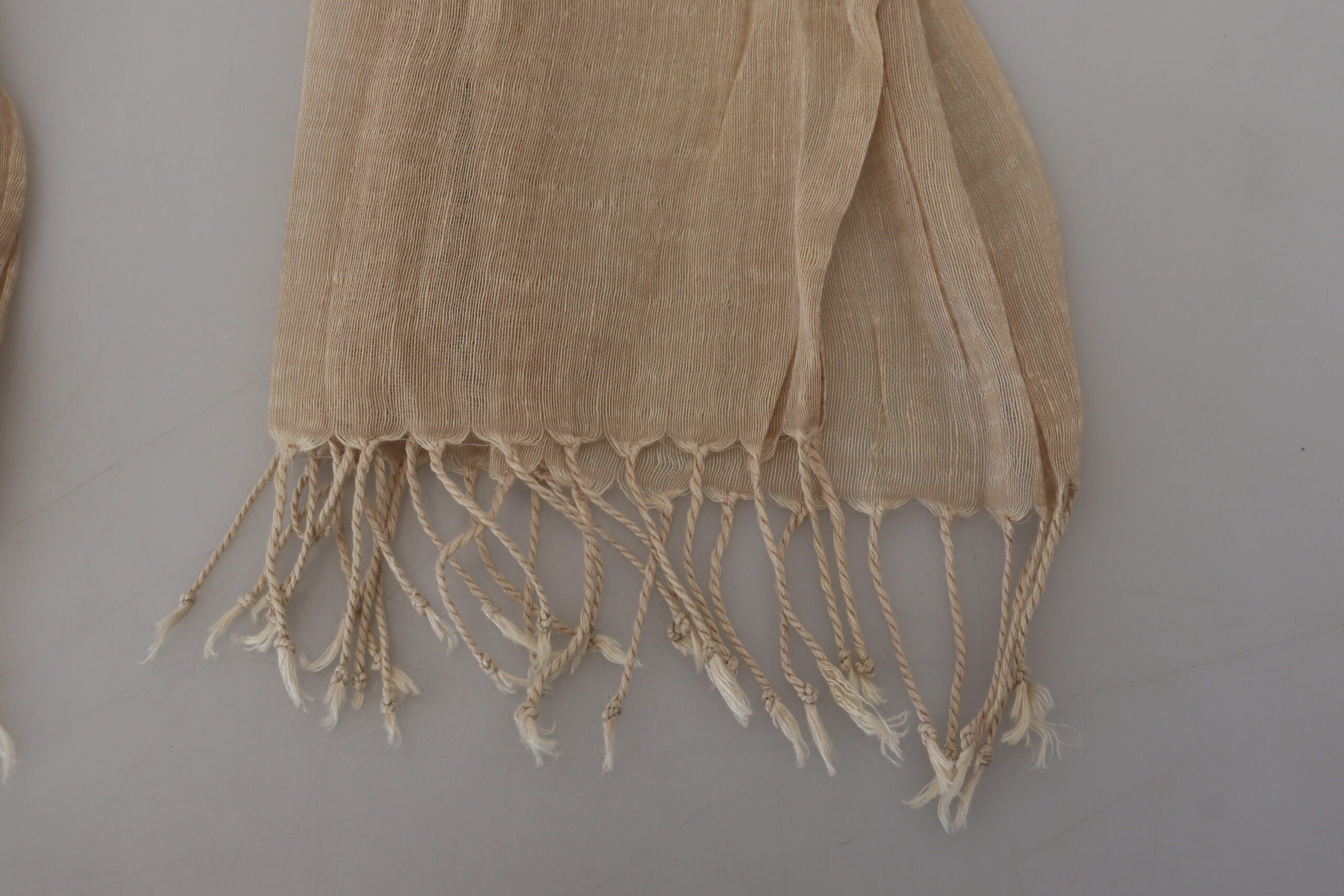 Costume National Beige Cotton Scarf Foulard Fringe Scarf