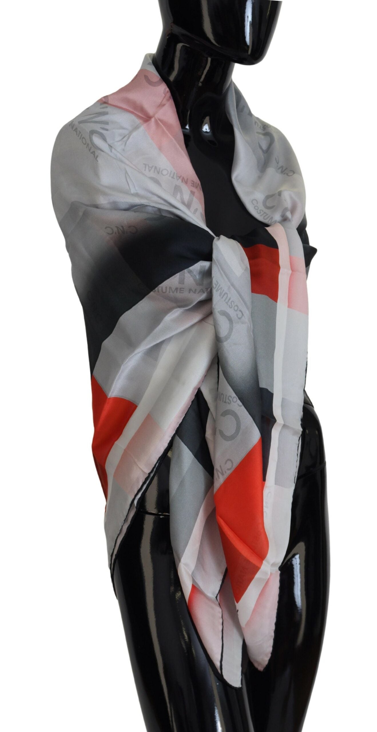 Costume National Grauer roter Schal Foulard Wickelschal