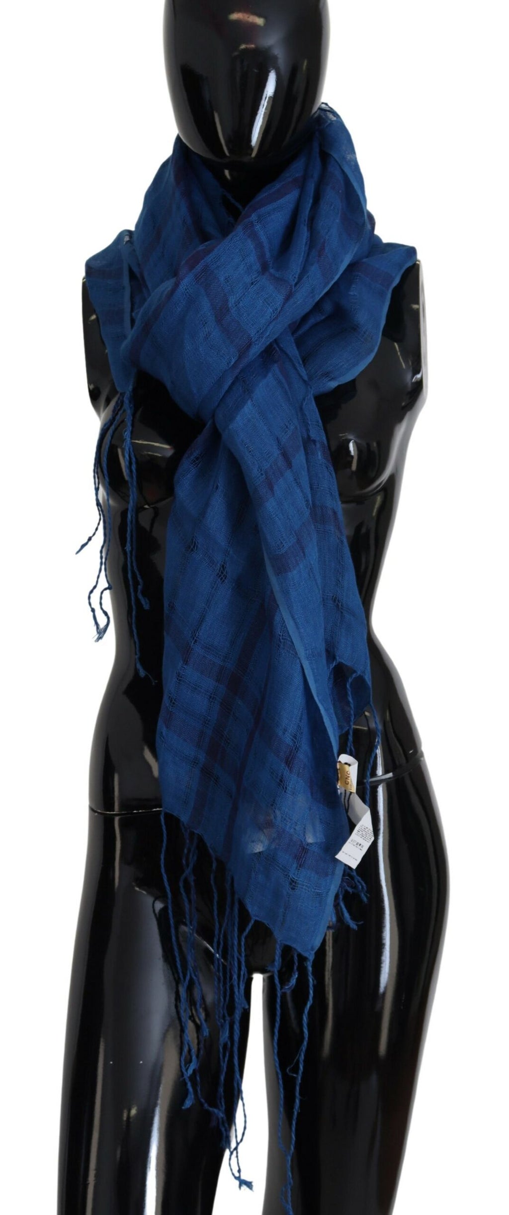 Costume National Blue Linen Scarf Fringed Scarf