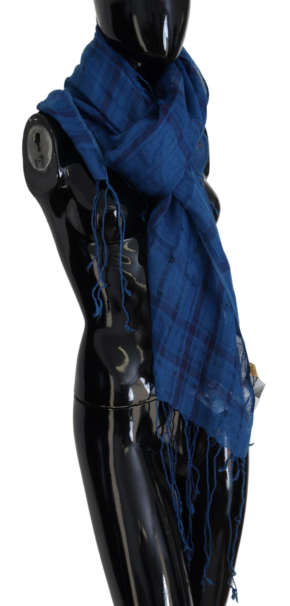 Costume National Blue Linen Scarf Fringed Scarf