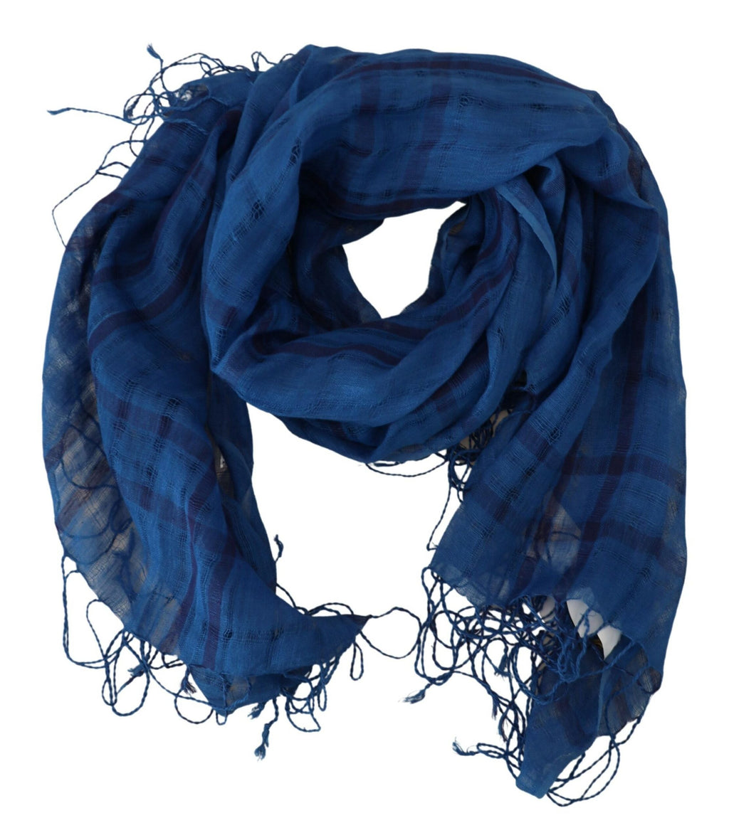 Costume National Blue Linen Scarf Fringed Scarf