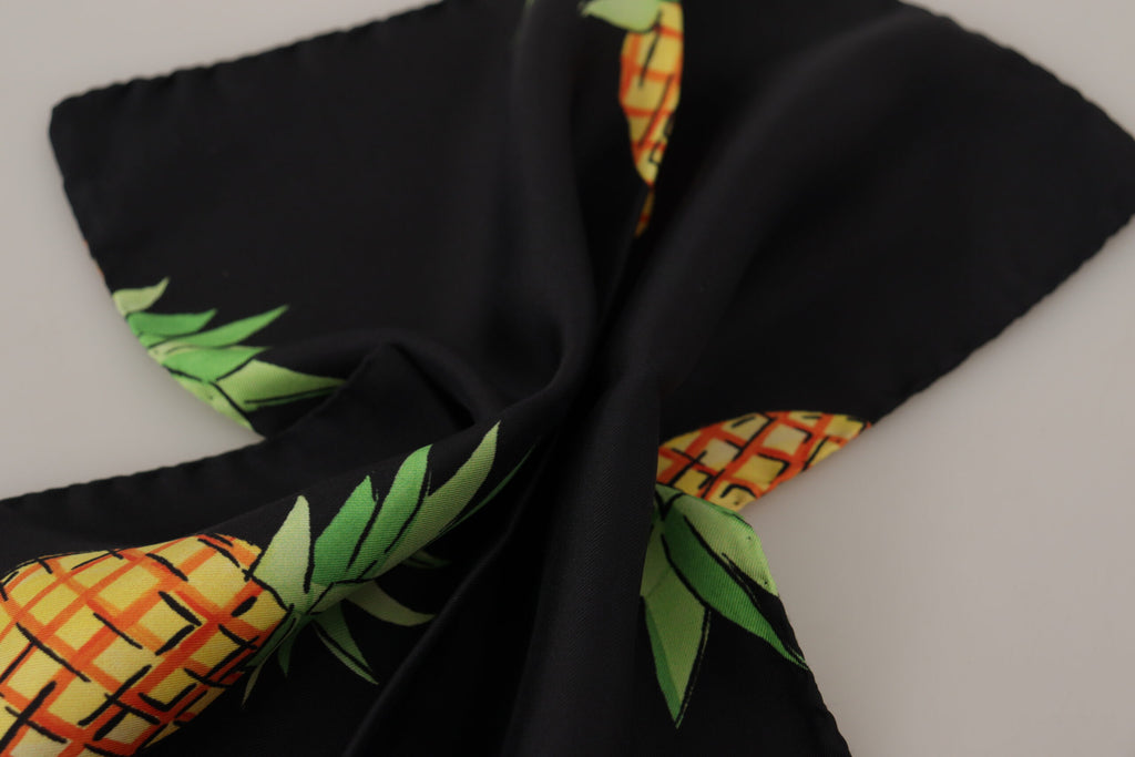 Dolce & Gabbana Schwarzes Quadratisches Taschentuch mit Ananasmotiv