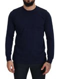 Paolo Pecora Milano Blue Cotton Crew Neck Sweater