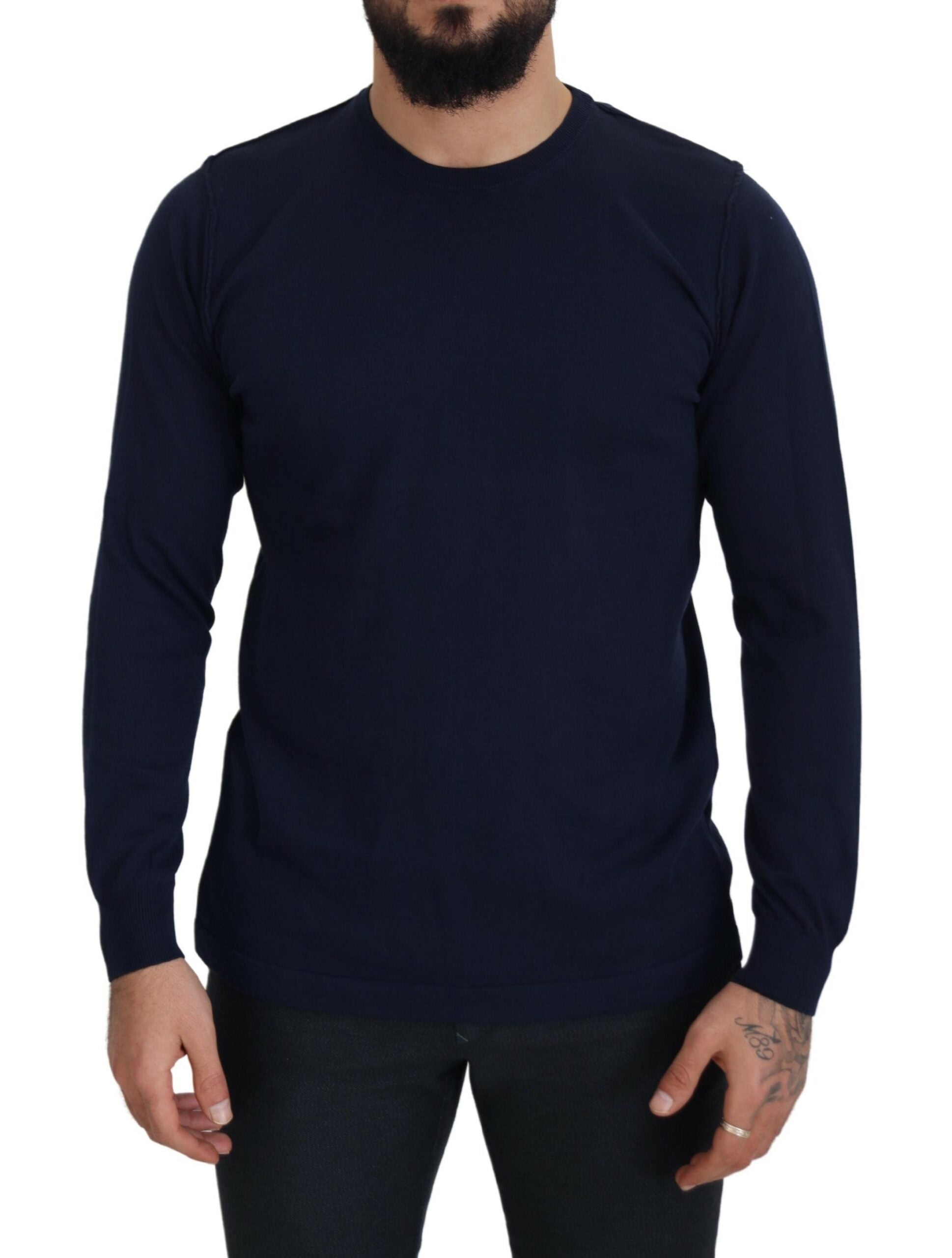 Paolo Pecora Milano Blue Cotton Crew Neck Sweater