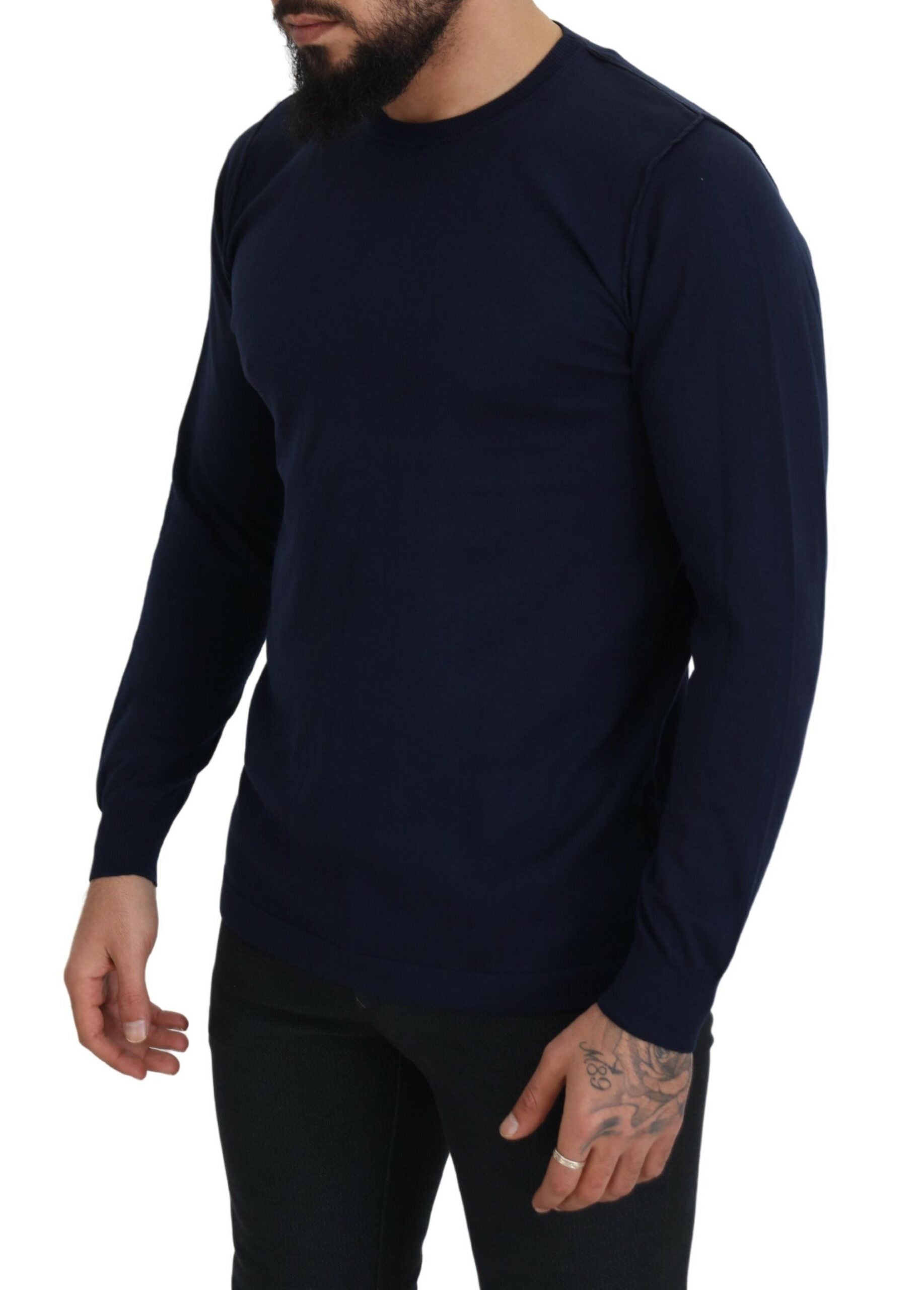 Paolo Pecora Milano Blue Cotton Crew Neck Sweater
