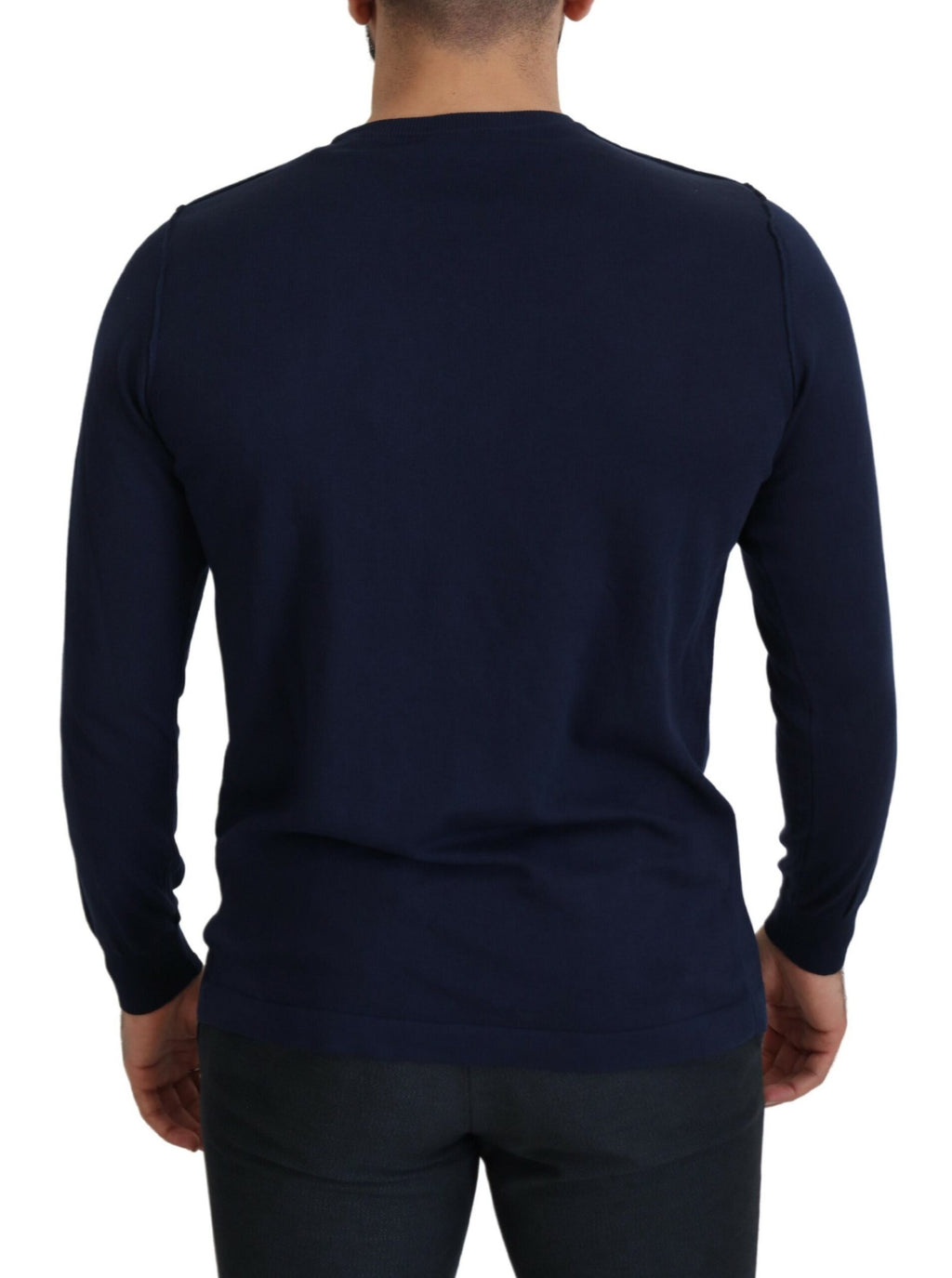 Paolo Pecora Milano Blue Cotton Crew Neck Sweater
