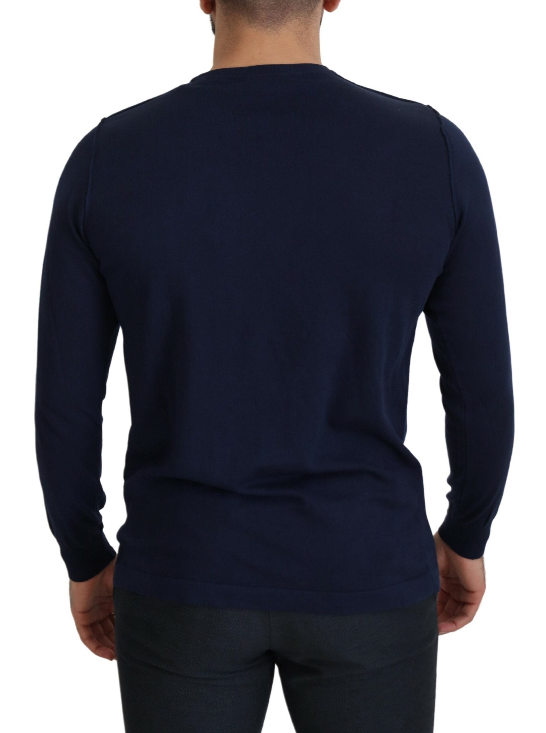 Paolo Pecora Milano Blue Cotton Crew Neck Sweater