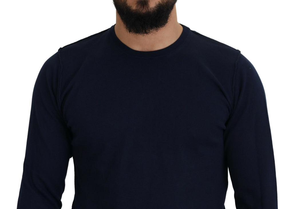 Paolo Pecora Milano Blue Cotton Crew Neck Sweater