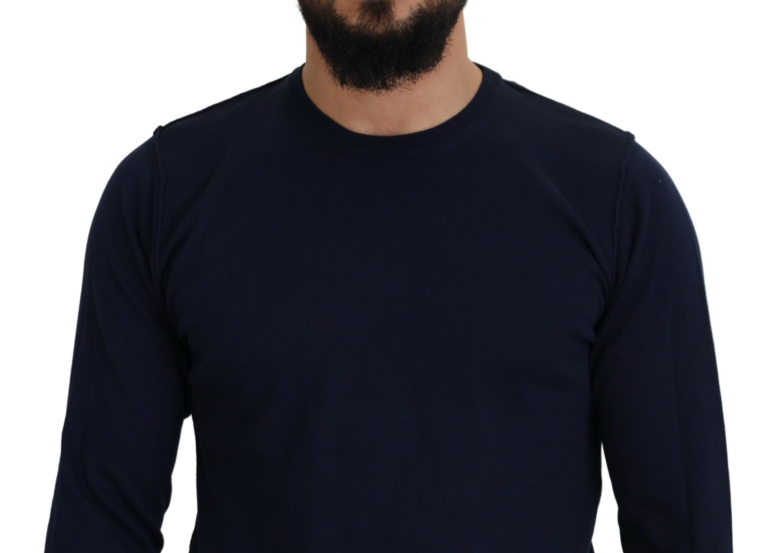Paolo Pecora Milano Blue Cotton Crew Neck Sweater