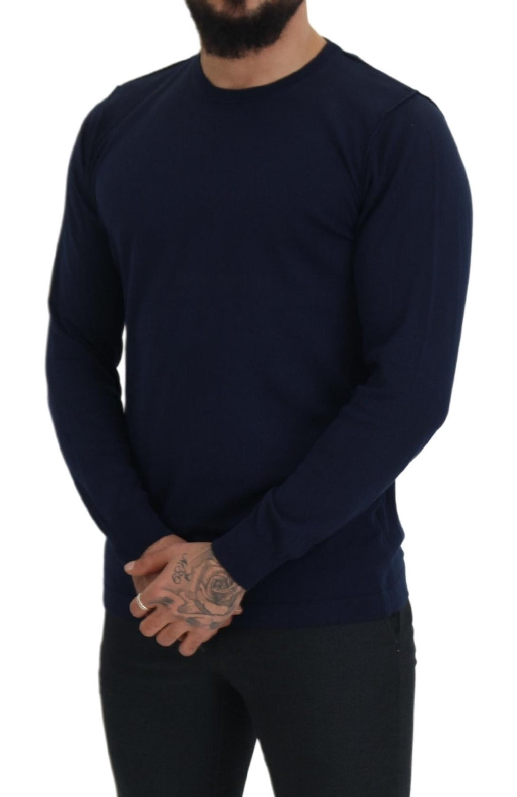 Paolo Pecora Milano Blue Cotton Crew Neck Sweater