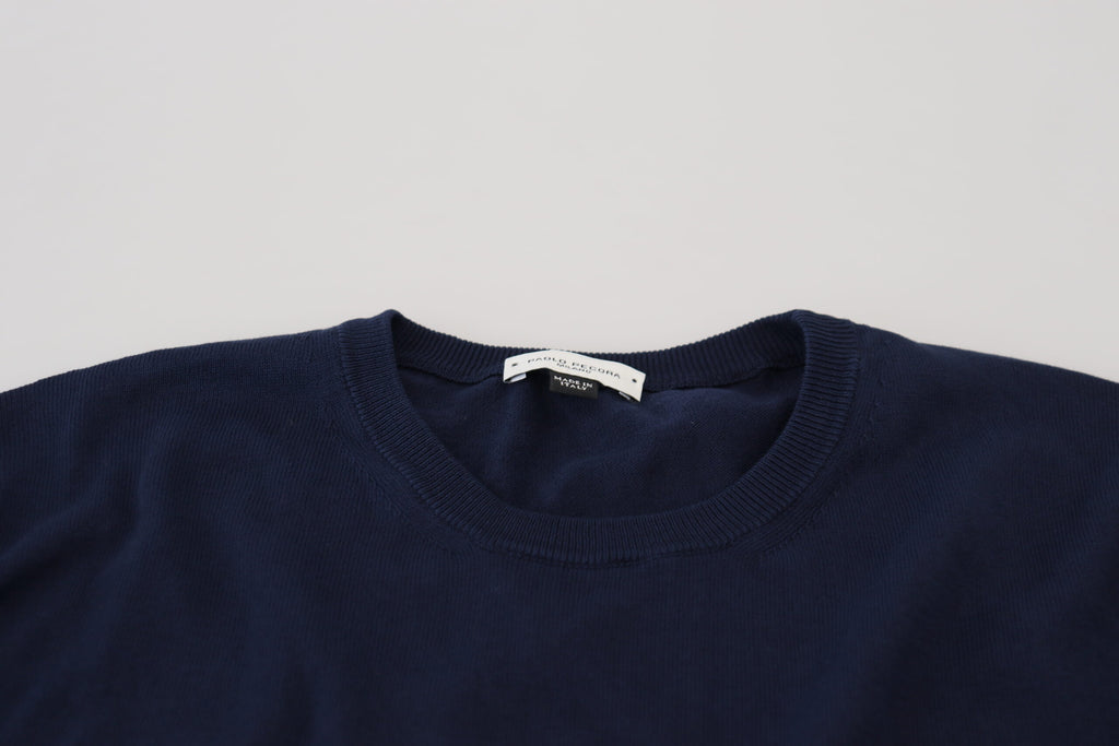 Paolo Pecora Milano Blue Cotton Crew Neck Sweater