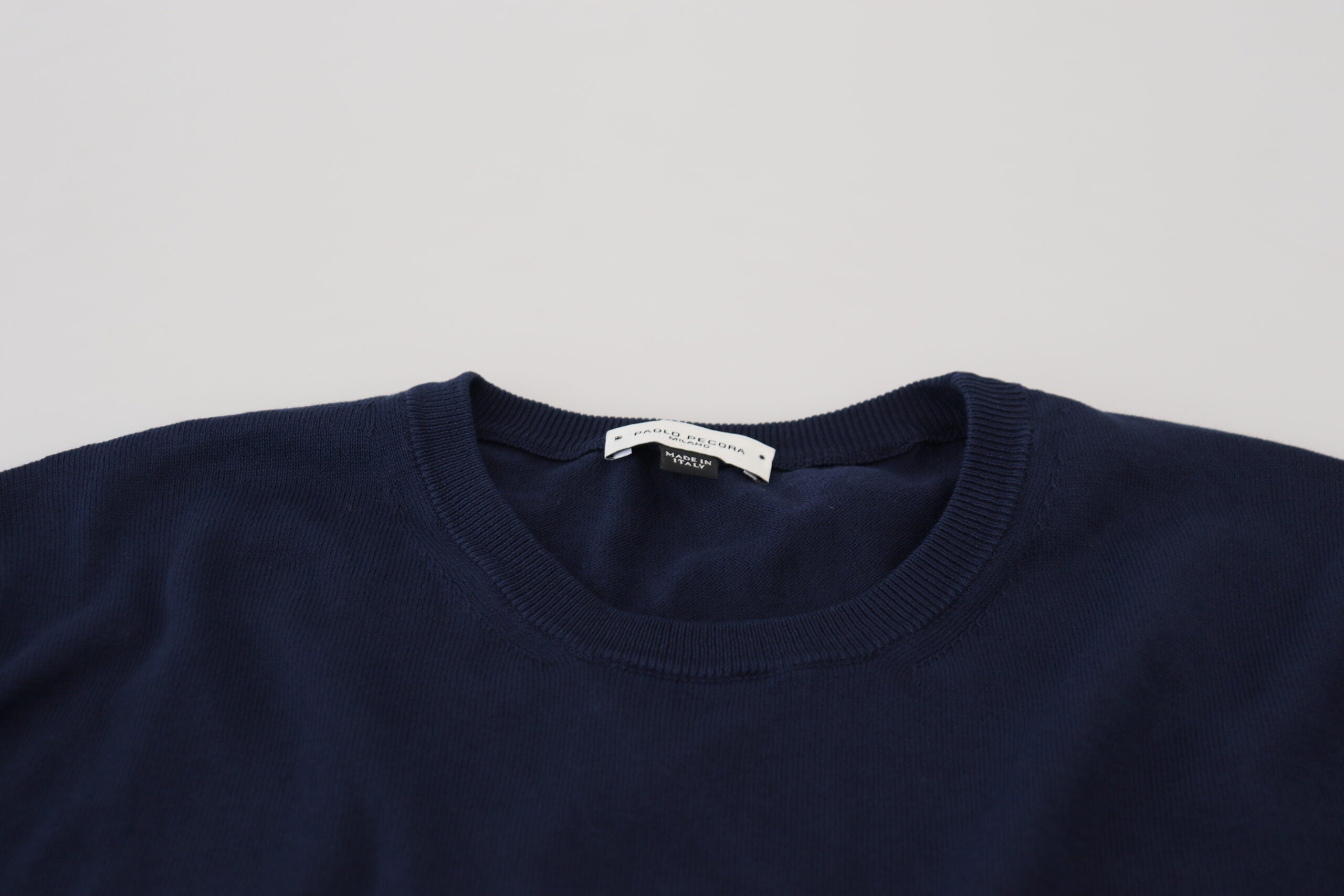 Paolo Pecora Milano Blue Cotton Crew Neck Sweater