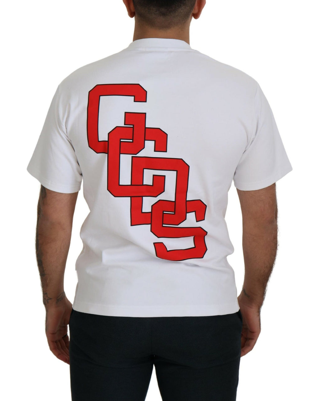 GCDS white T-shirt with logo print and short sleeves in cotton